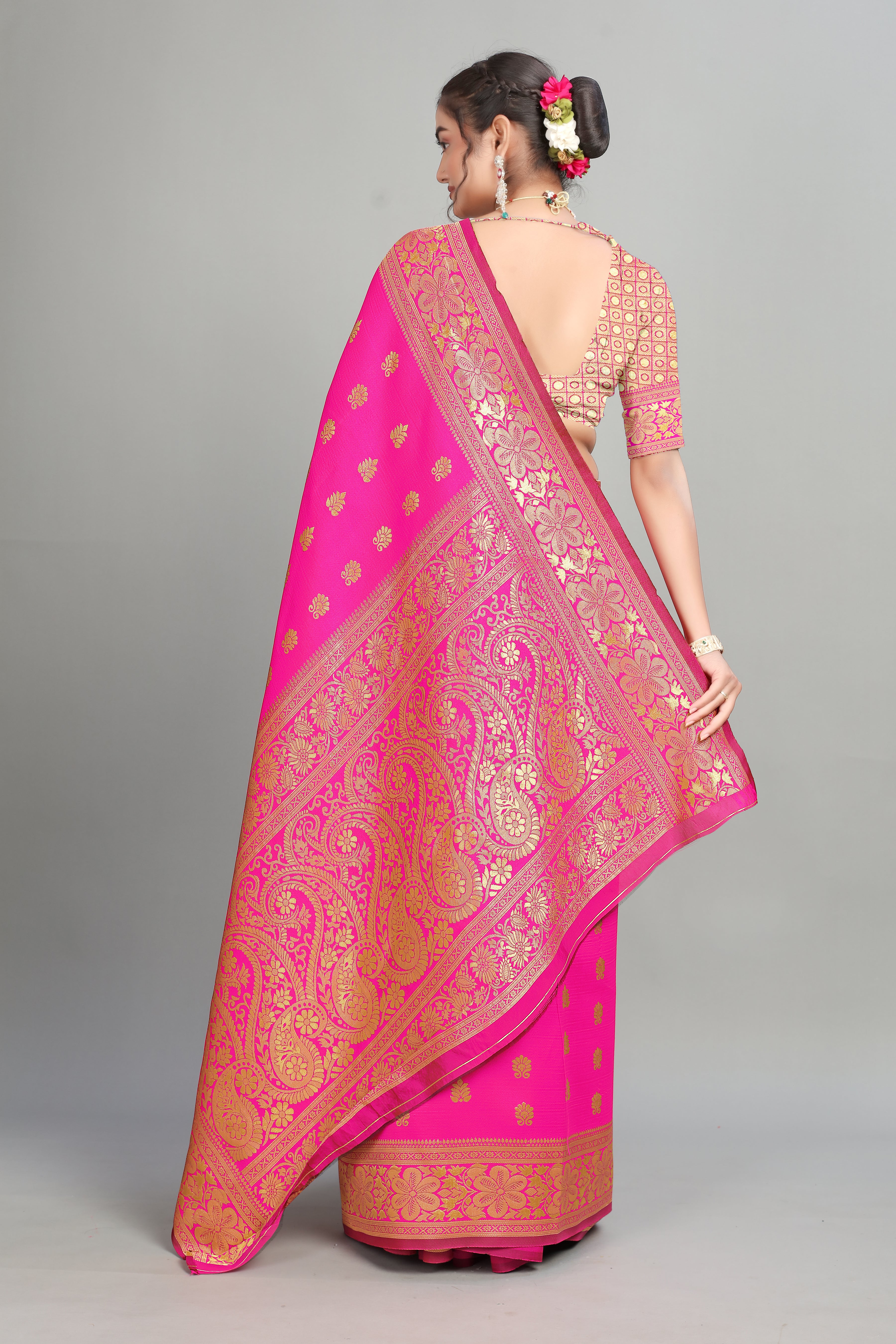 Pink Woven Banarasi Silk Saree