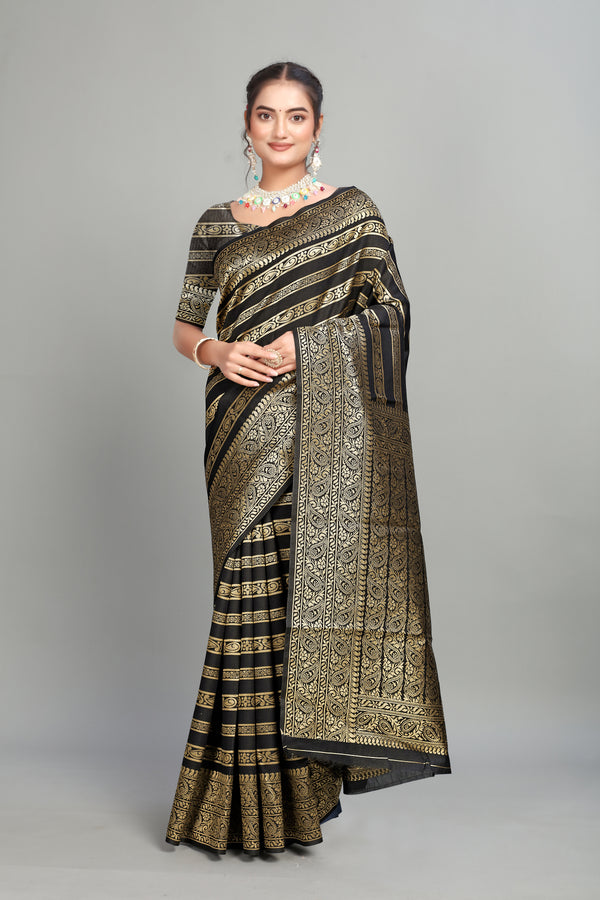 Soft Lichi Silk Golden Striped Silk Saree