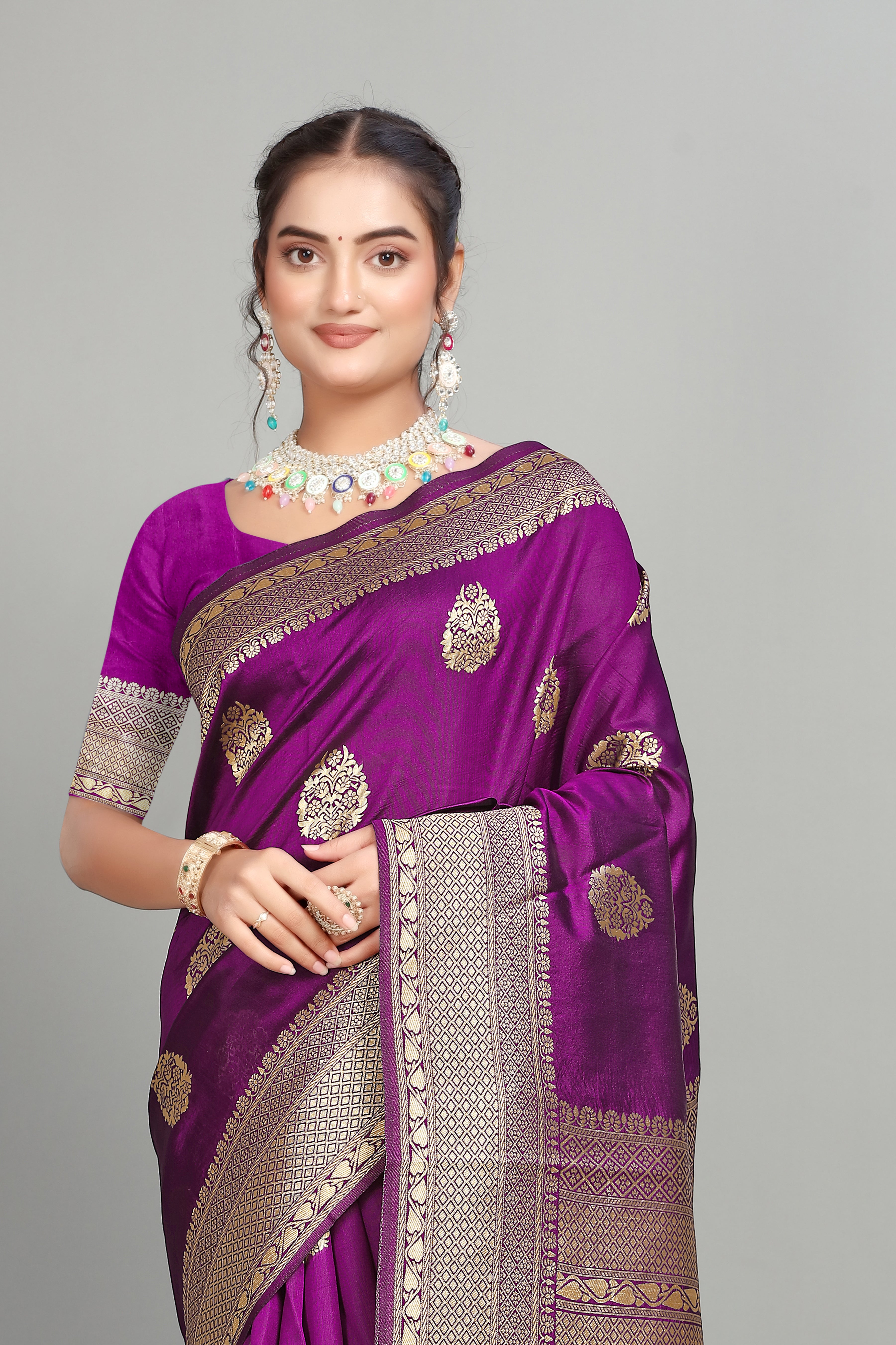 Purple Woven Banarasi Silk Saree