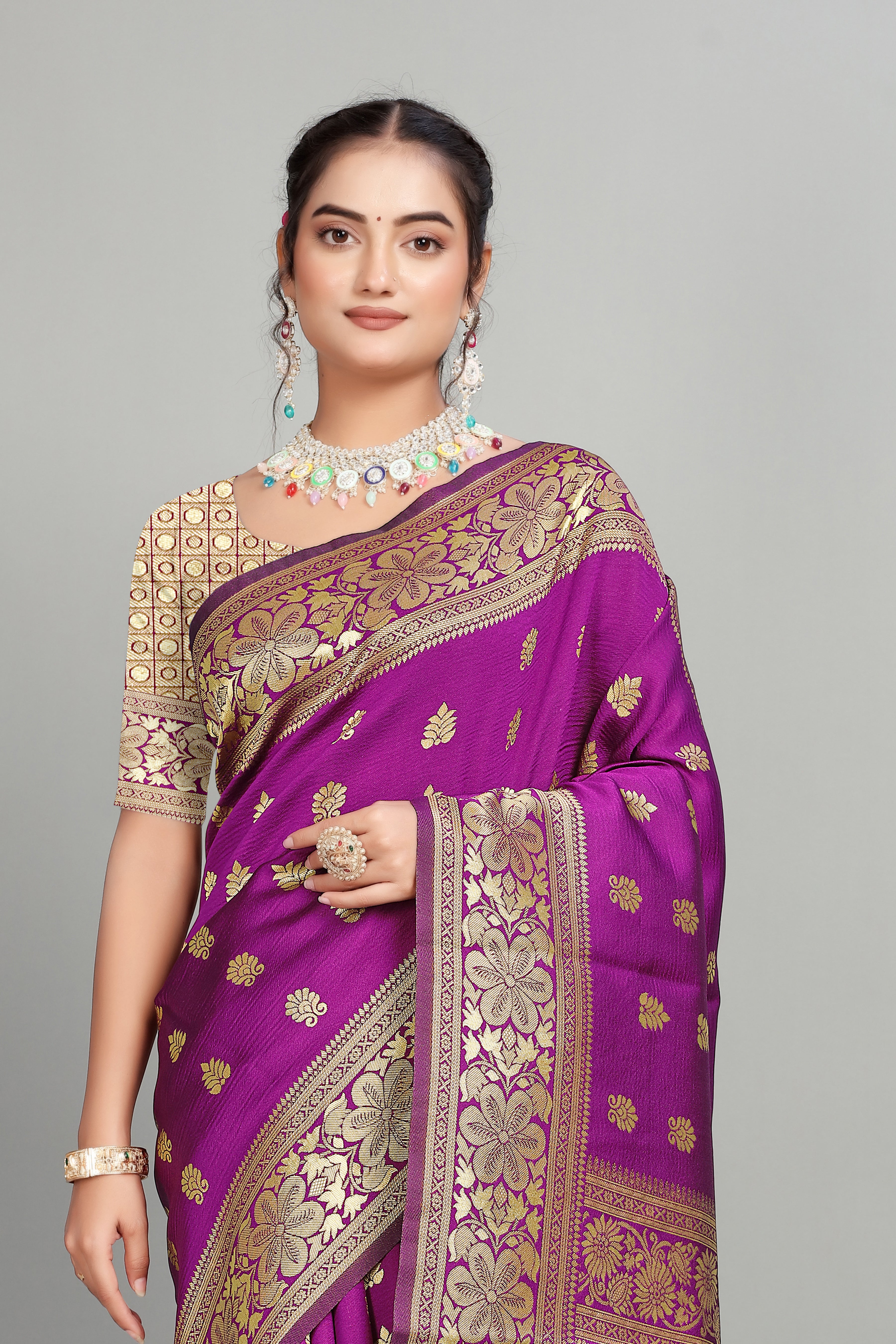 Purple Woven Banarasi Silk Saree