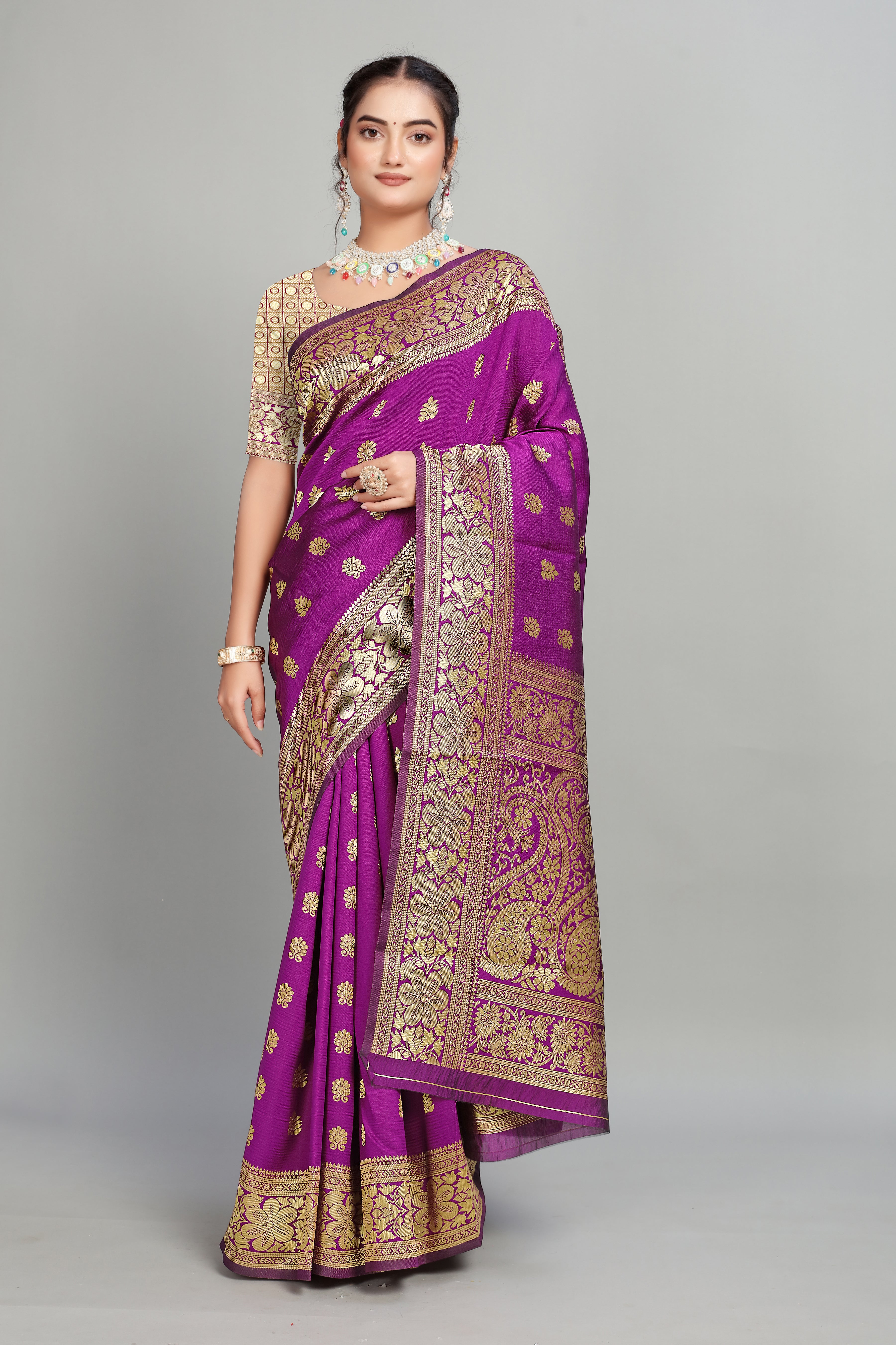 Purple Woven Banarasi Silk Saree