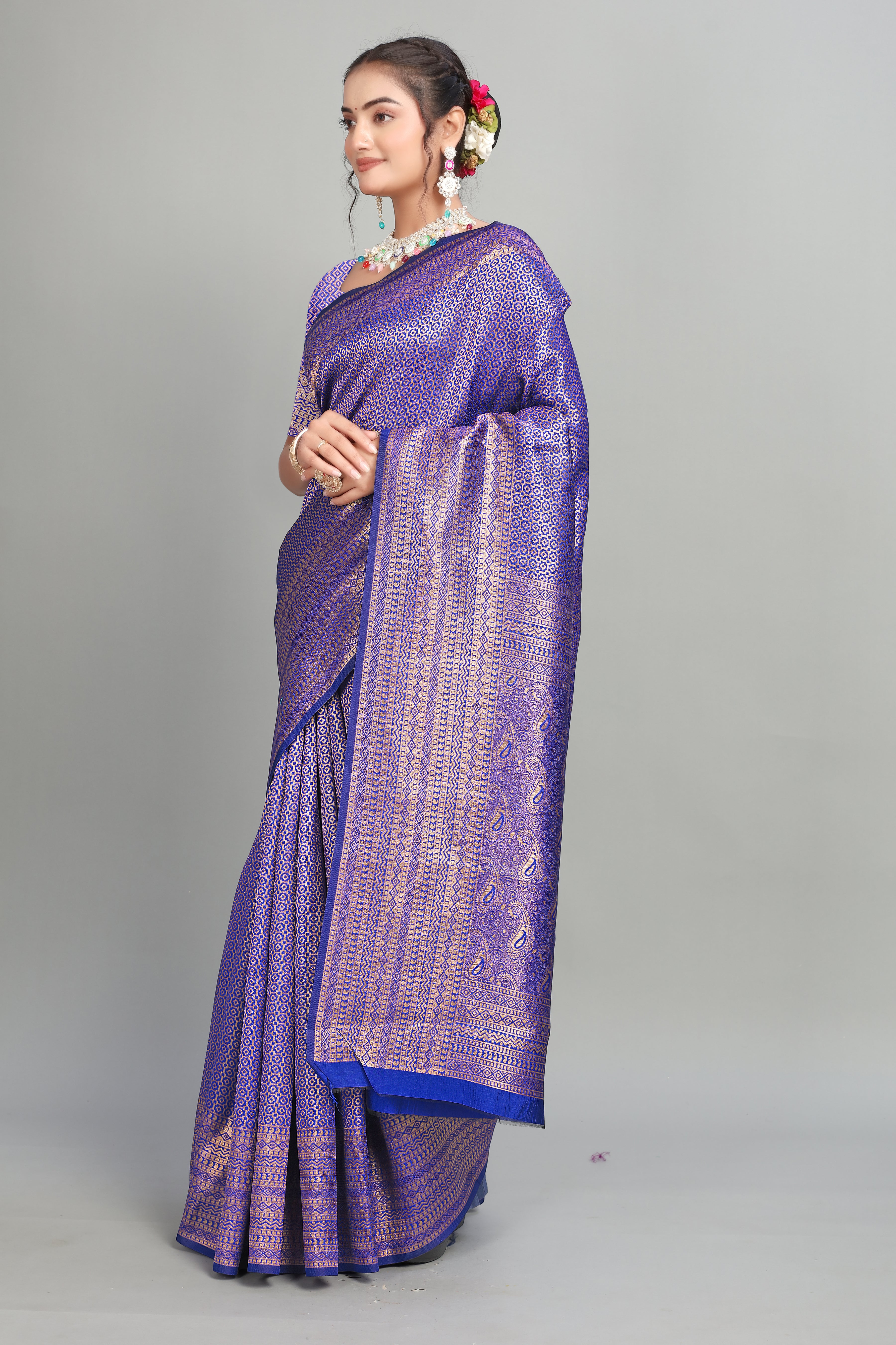 Navy Woven Banarasi Silk Saree