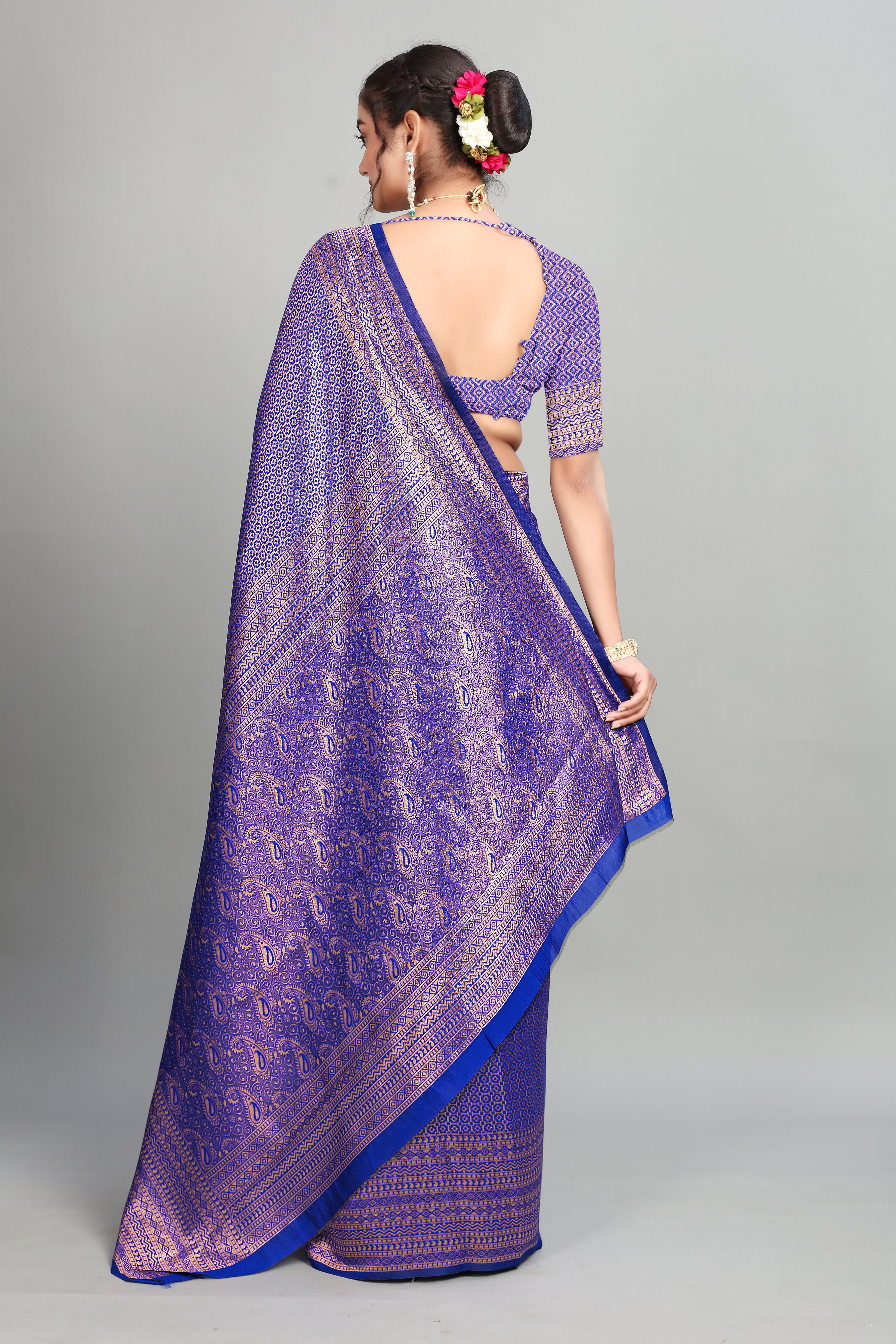 Navy Woven Banarasi Silk Saree