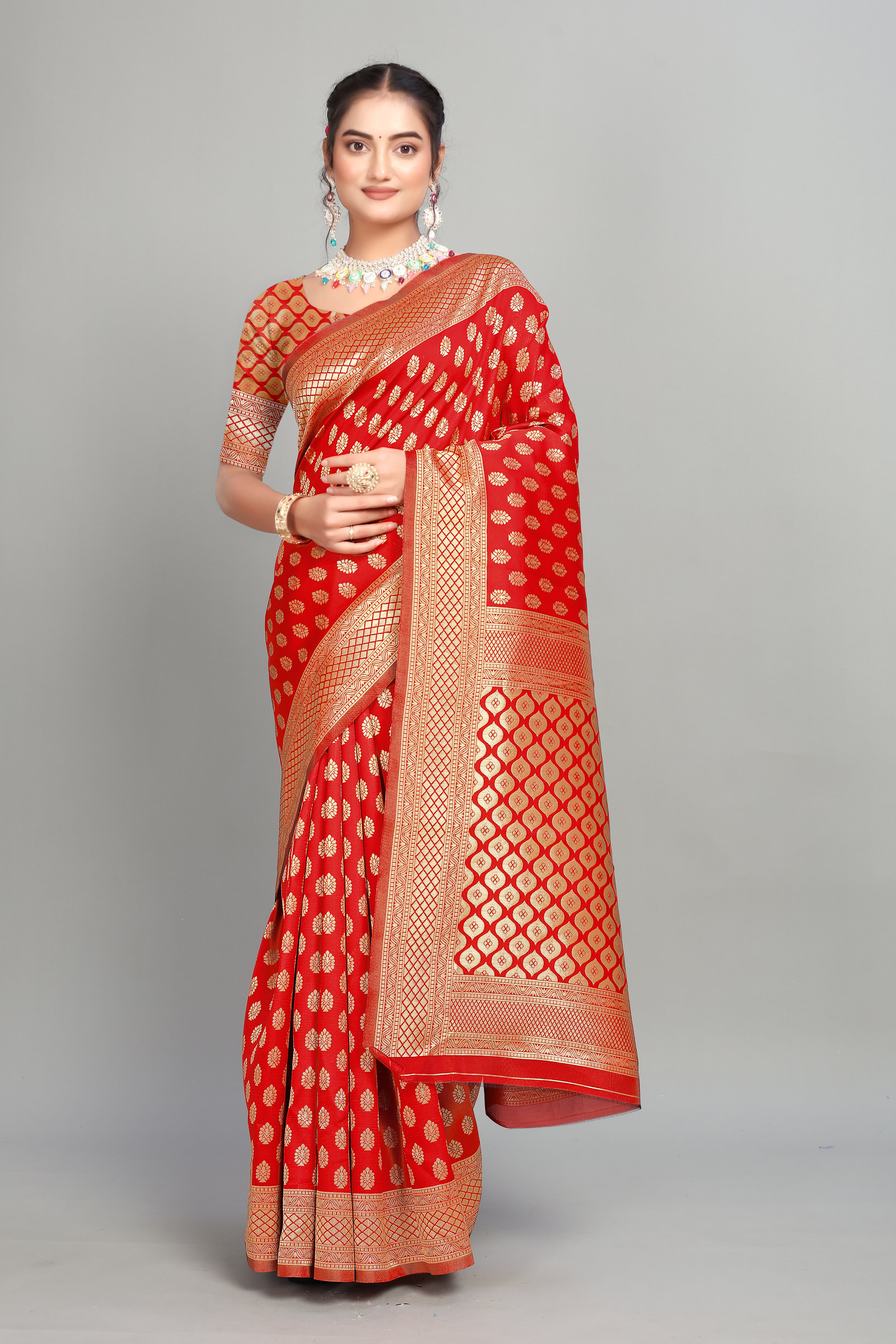 Red Woven Banarasi Silk Saree