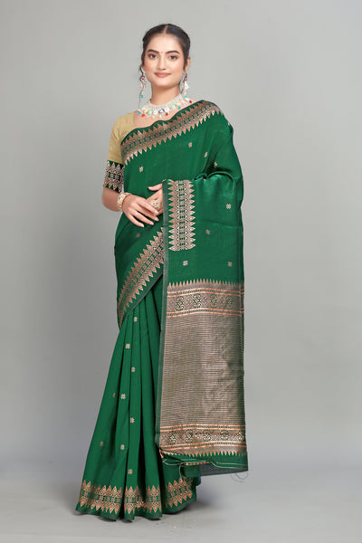 Green Solid Woven Silk Saree