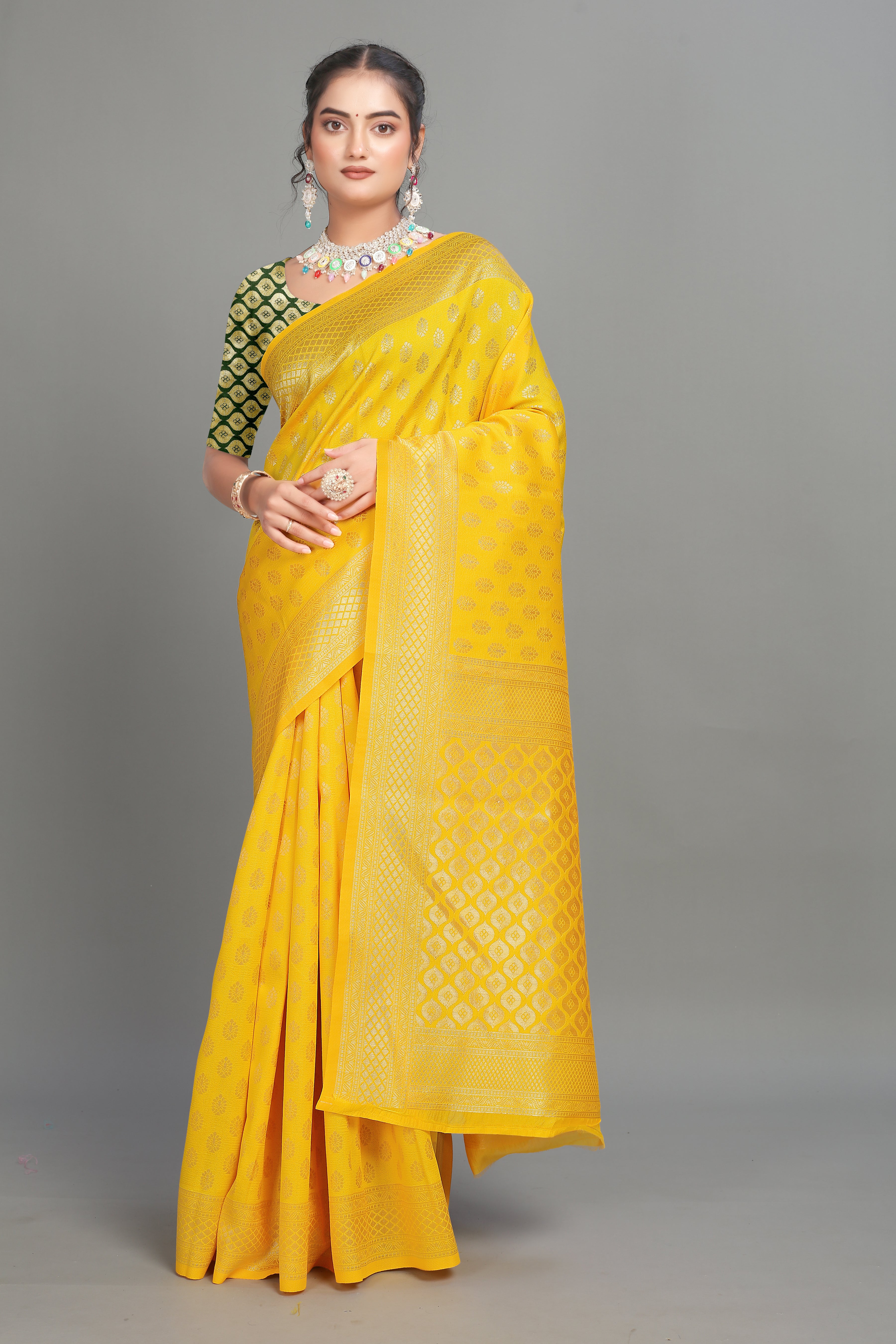 Yellow Woven Banarasi Silk Saree