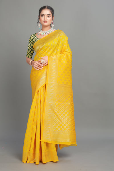 Yellow Woven Banarasi Silk Saree