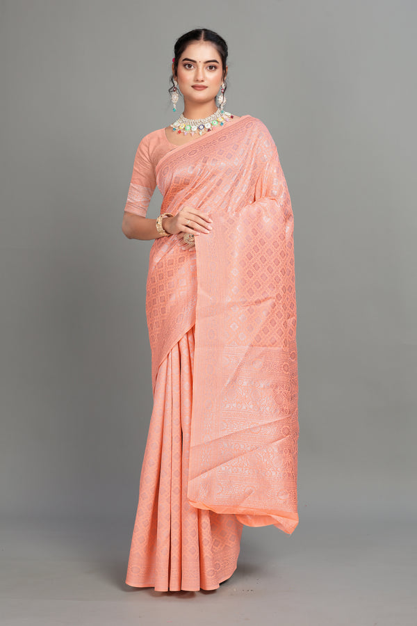 Peach Woven Banarasi Silk Saree