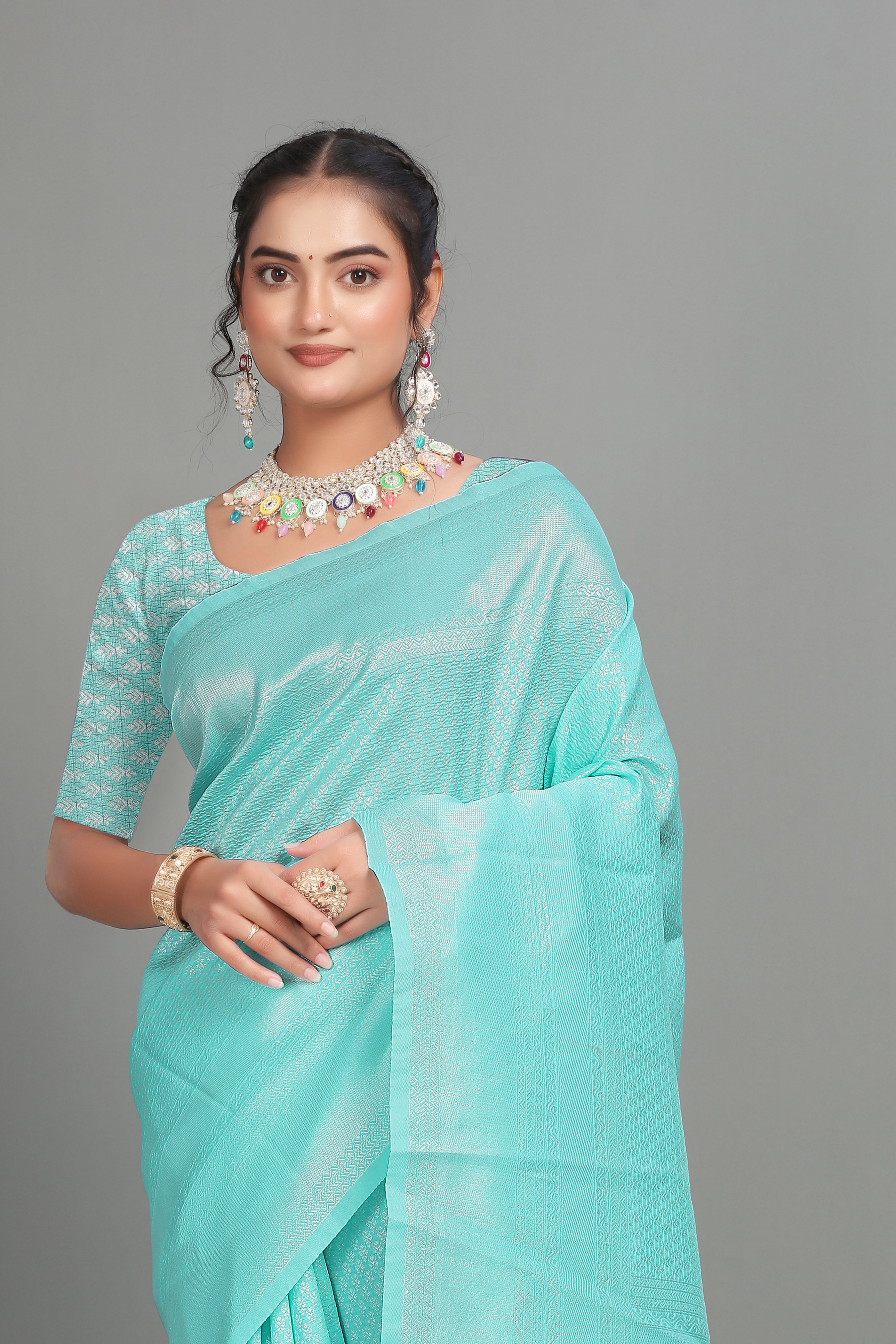 Sky Blue Woven Banarasi Silk Saree