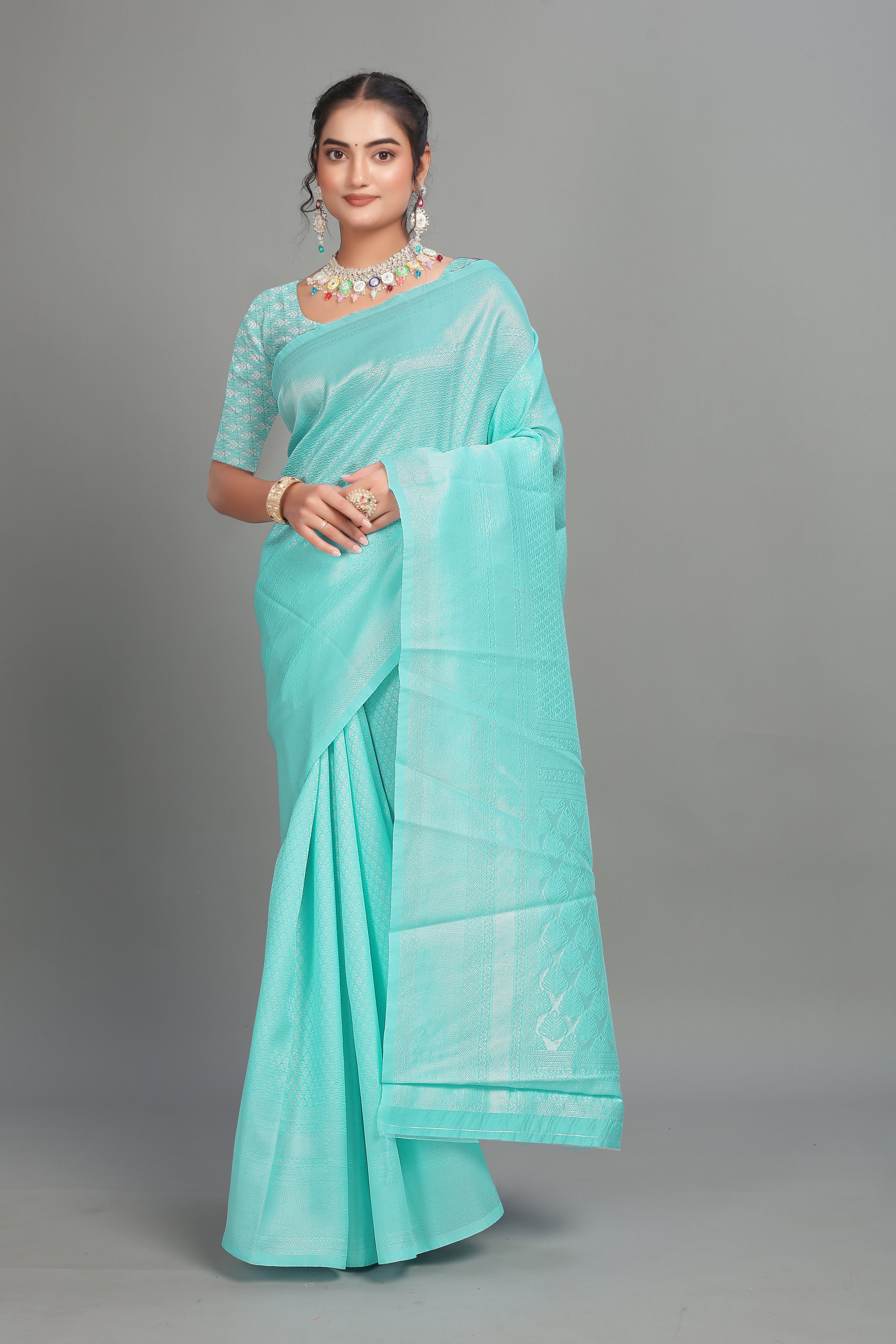 Sky Blue Woven Banarasi Silk Saree