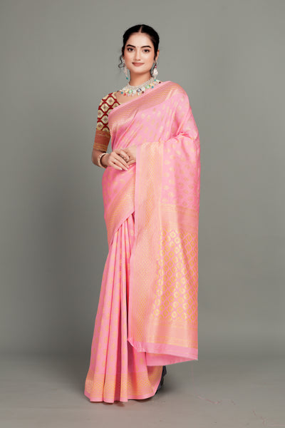 Pink Woven Banarasi Silk Saree