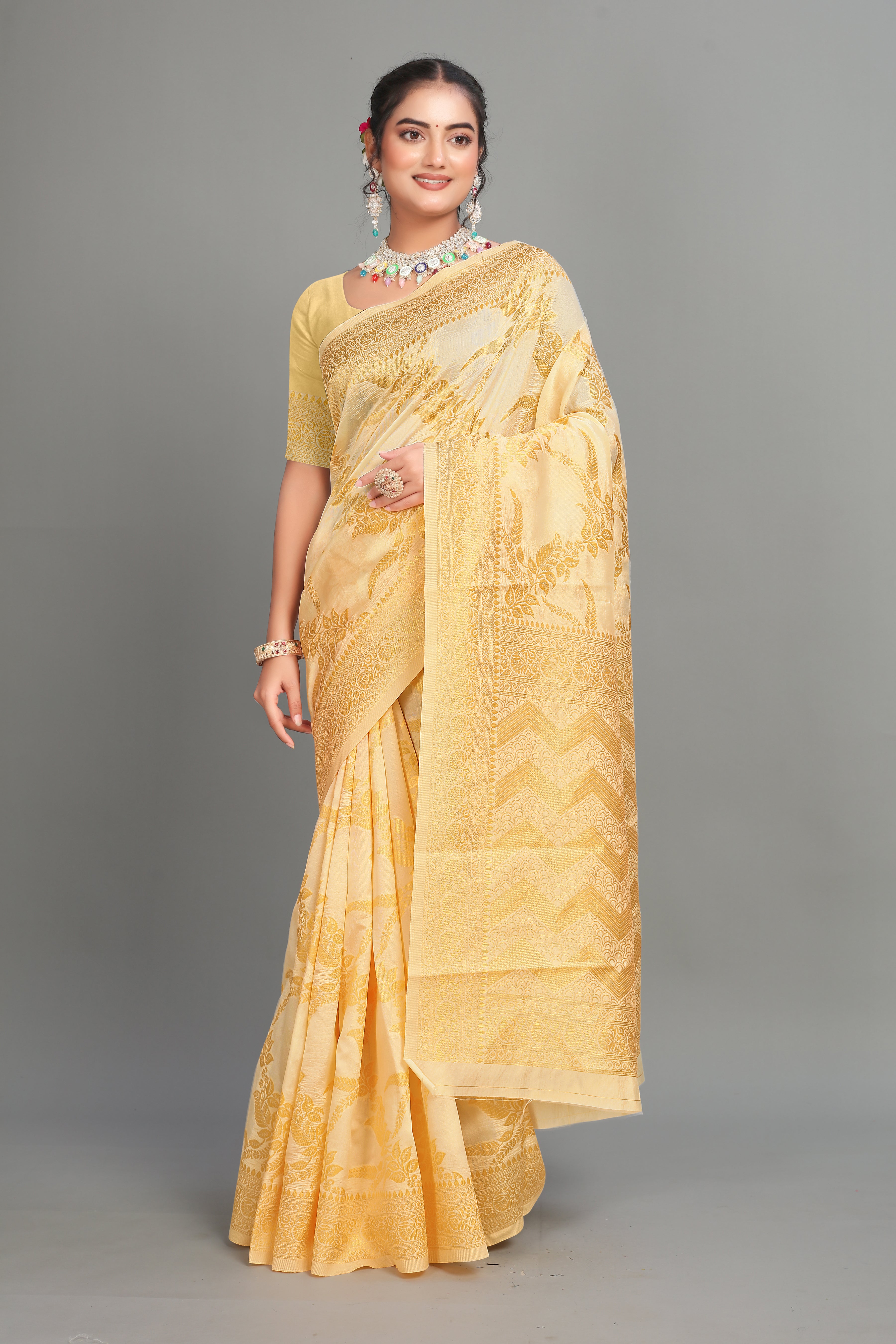 Cream Woven Silk Saree