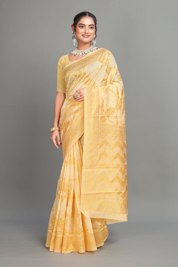 Cream Woven Silk Saree