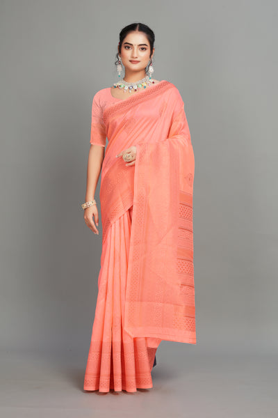 Pink Woven Silk Blend Saree