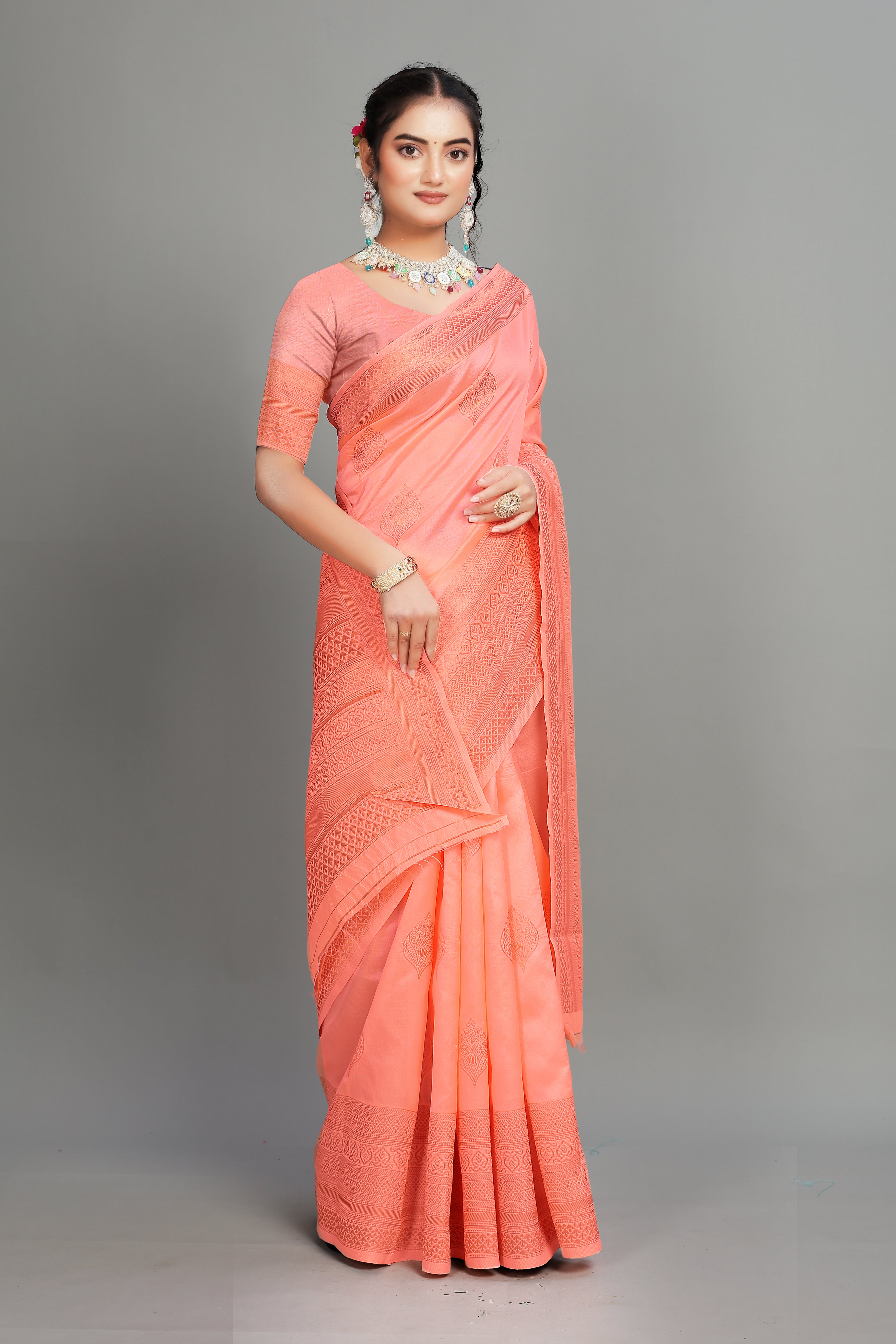 Pink Woven Silk Blend Saree