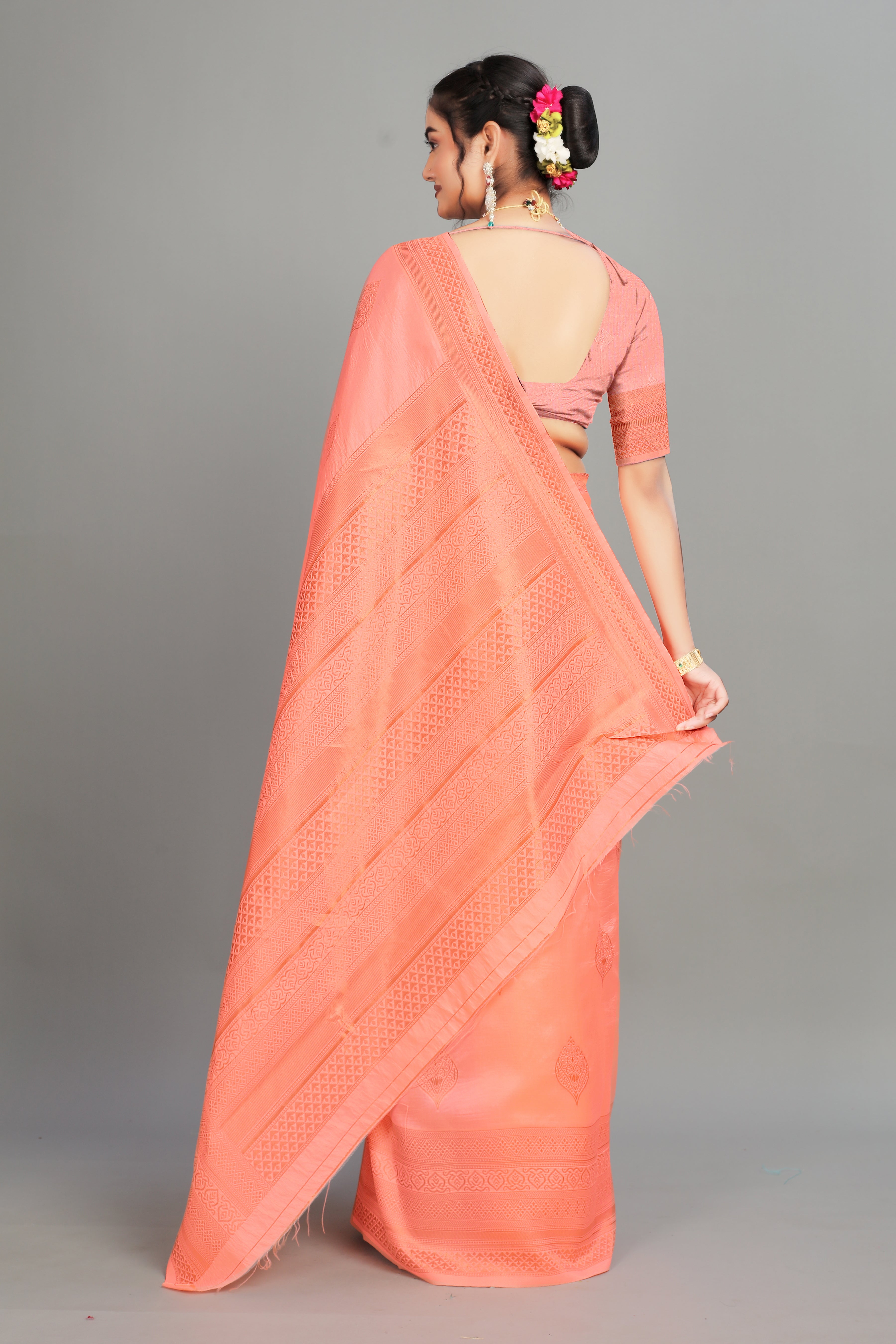 Pink Woven Silk Blend Saree
