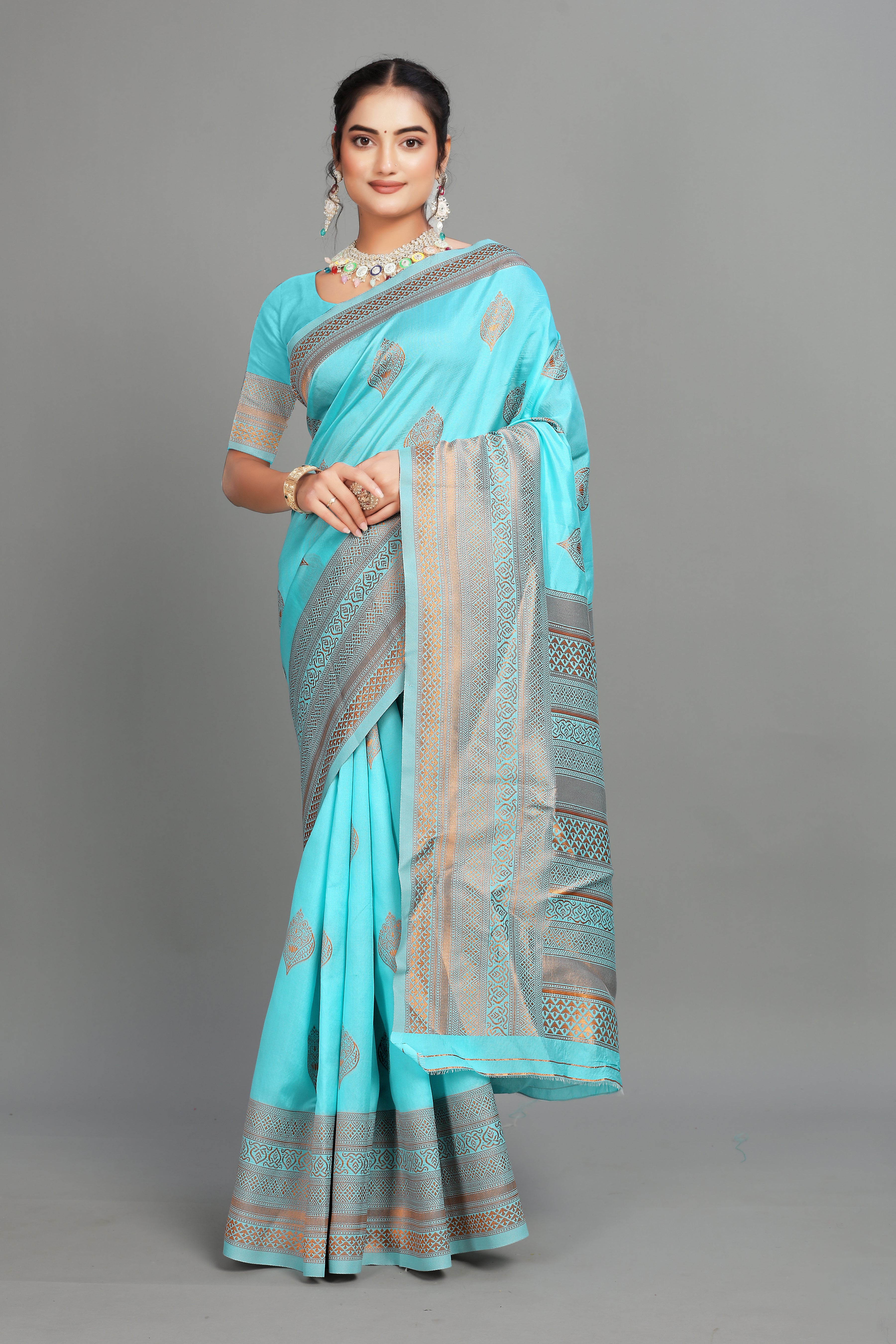 Light Blue Woven Silk Blend Saree