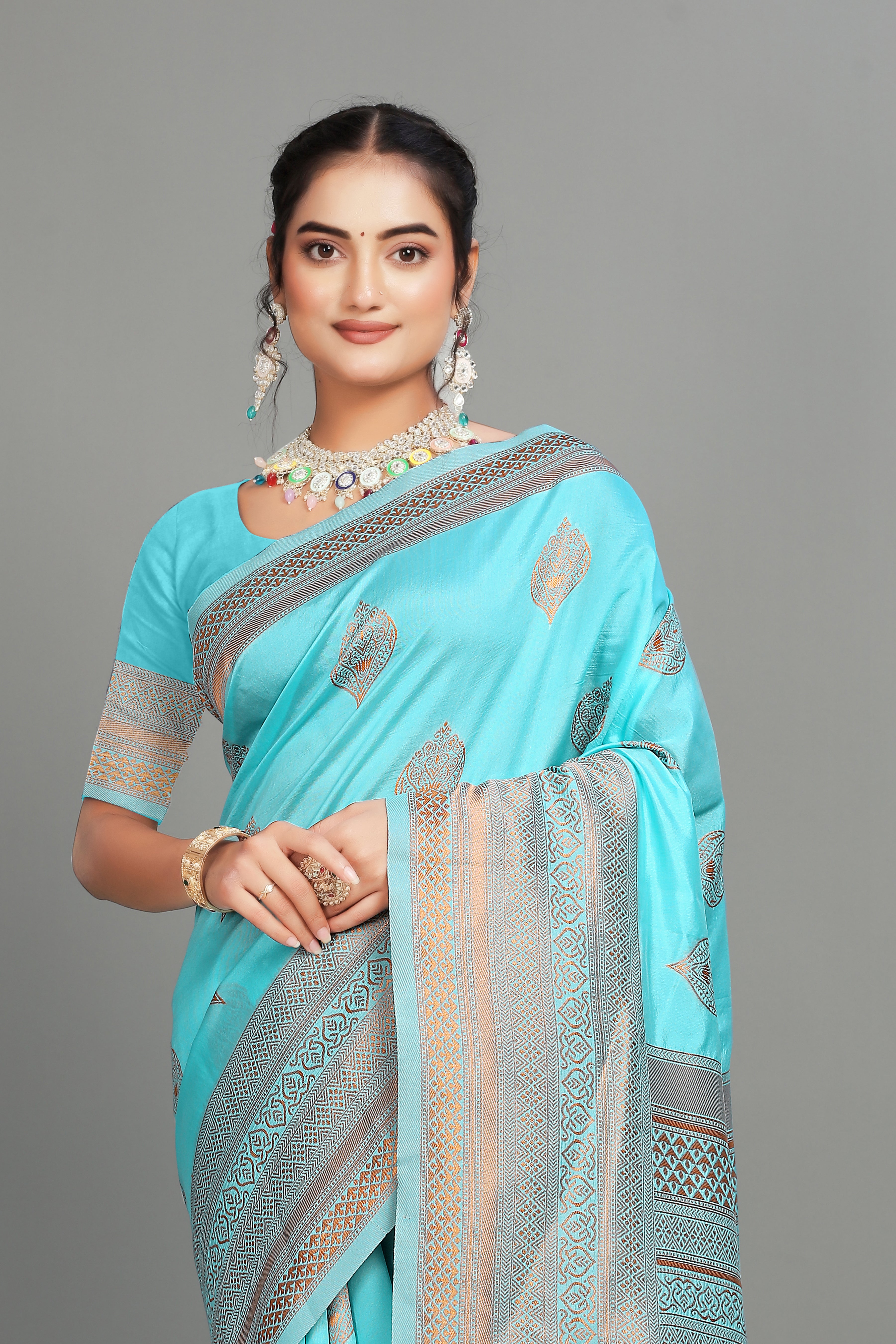 Light Blue Woven Silk Blend Saree