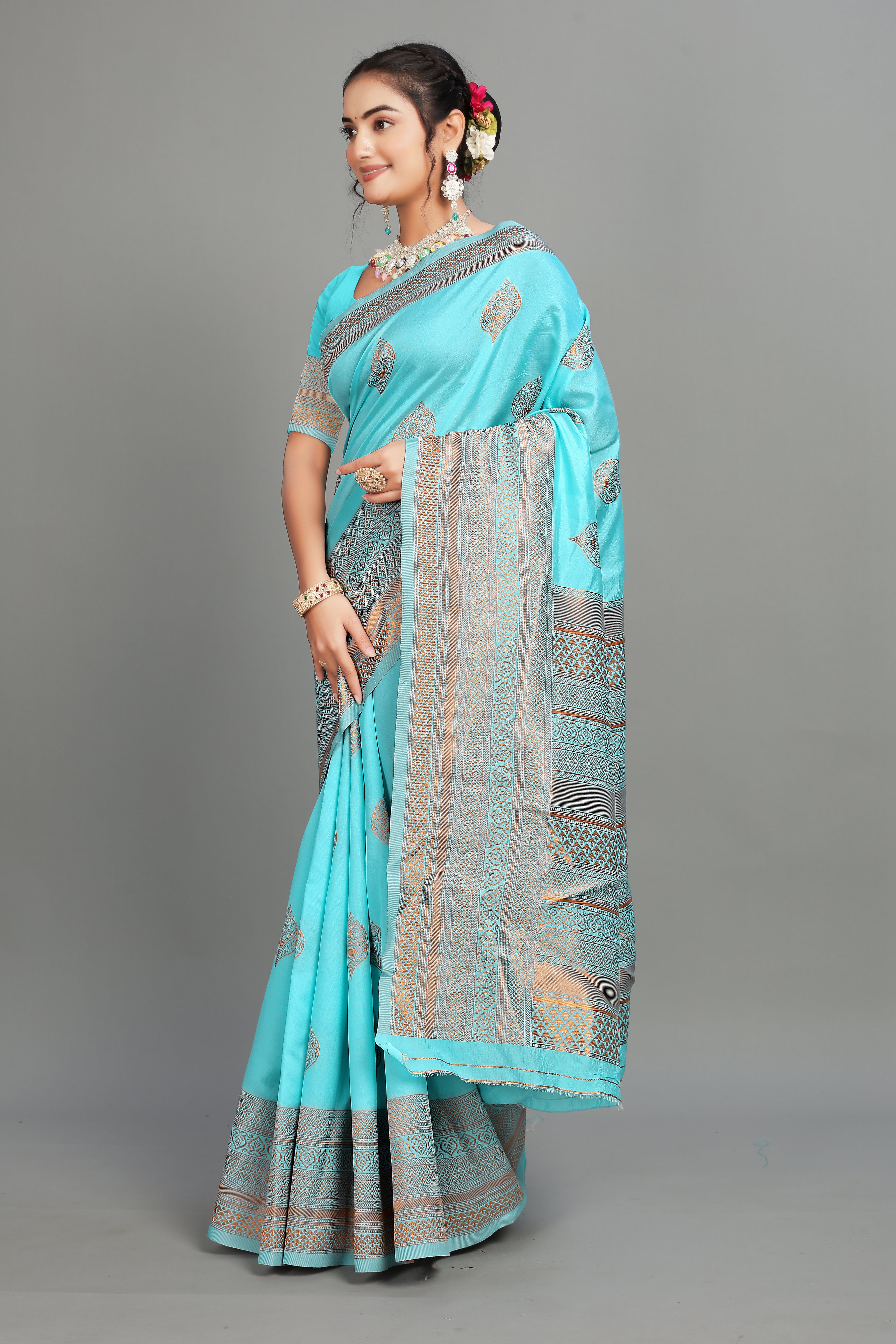 Light Blue Woven Silk Blend Saree