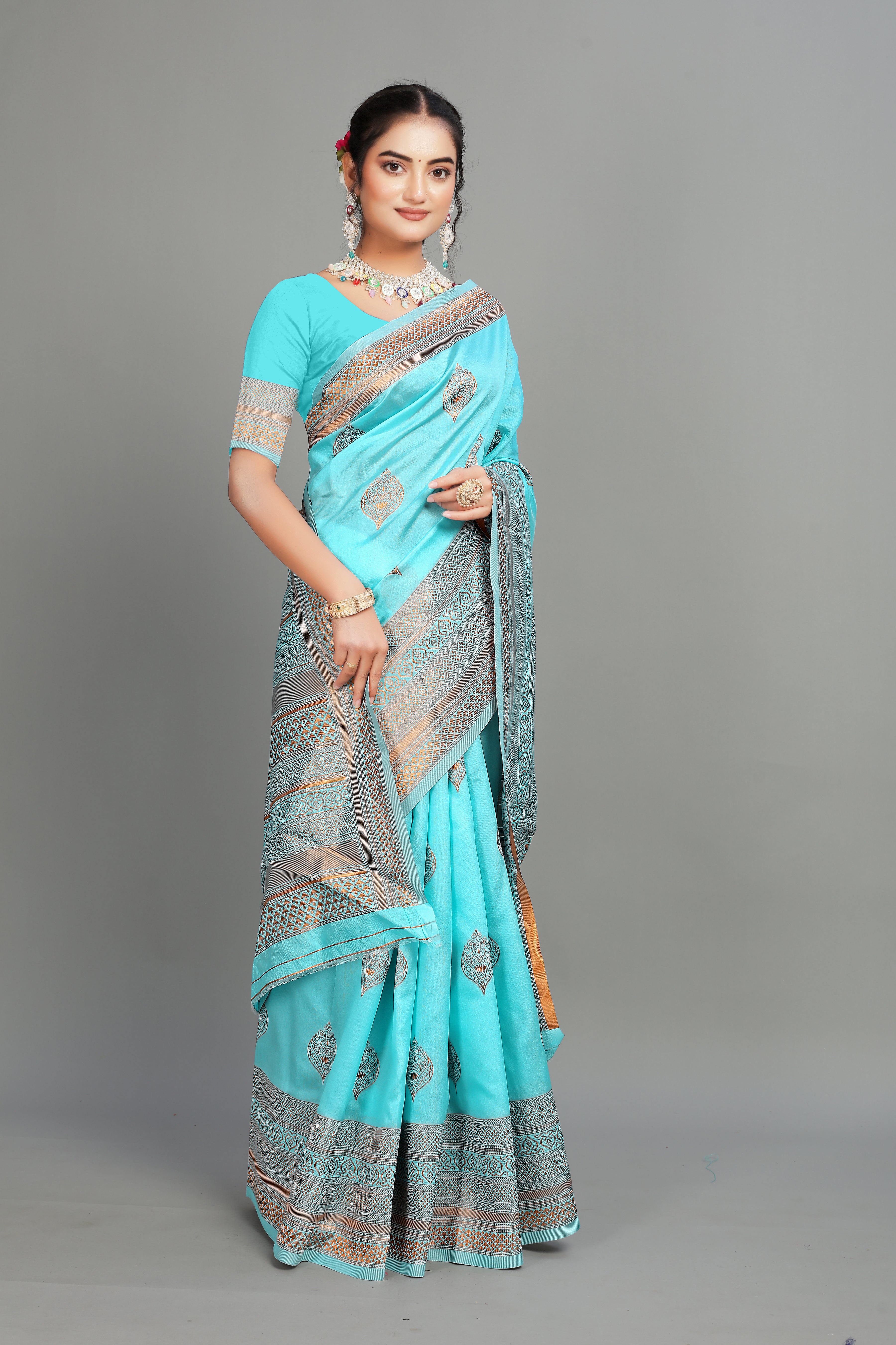 Light Blue Woven Silk Blend Saree