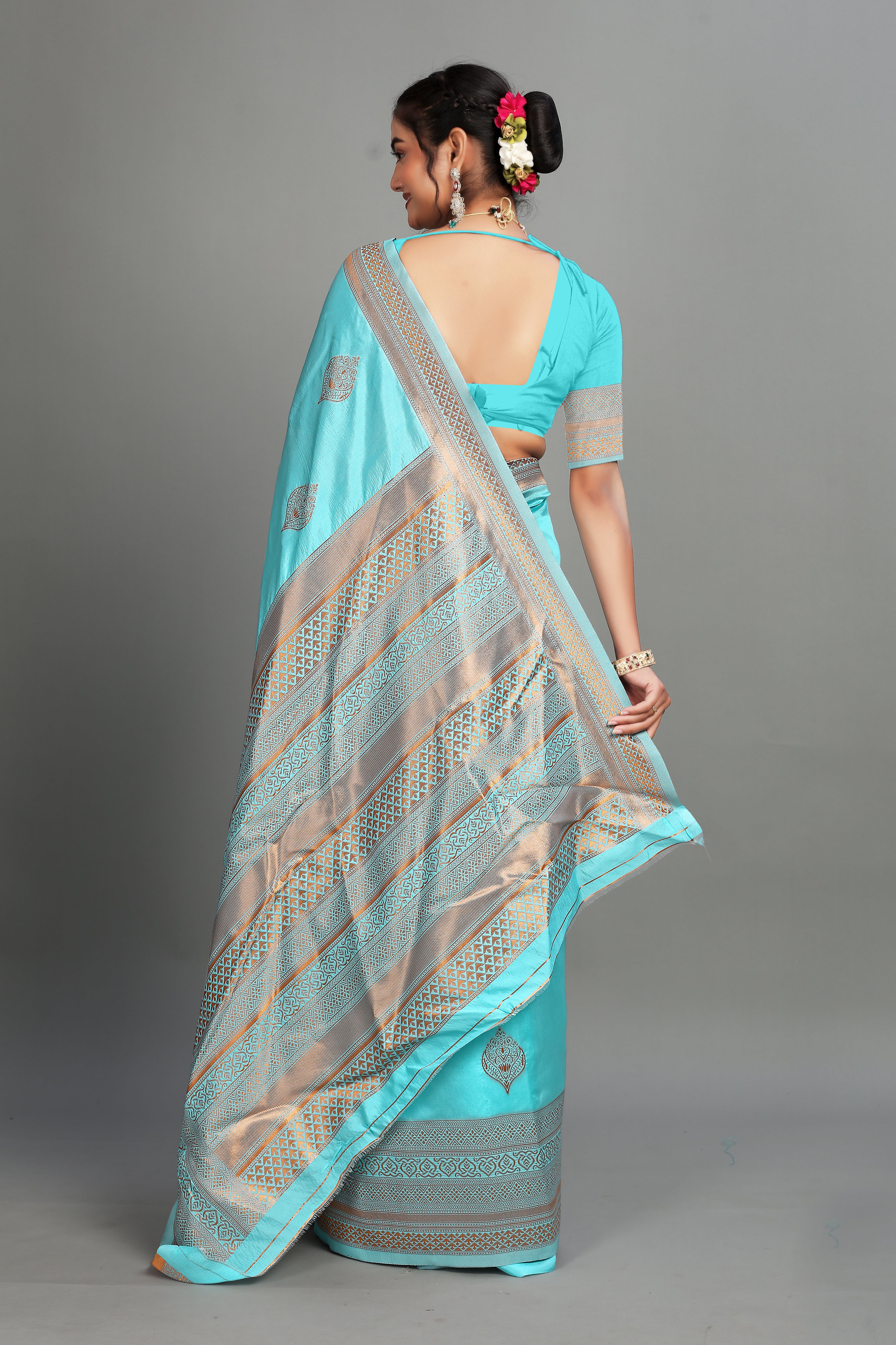 Light Blue Woven Silk Blend Saree