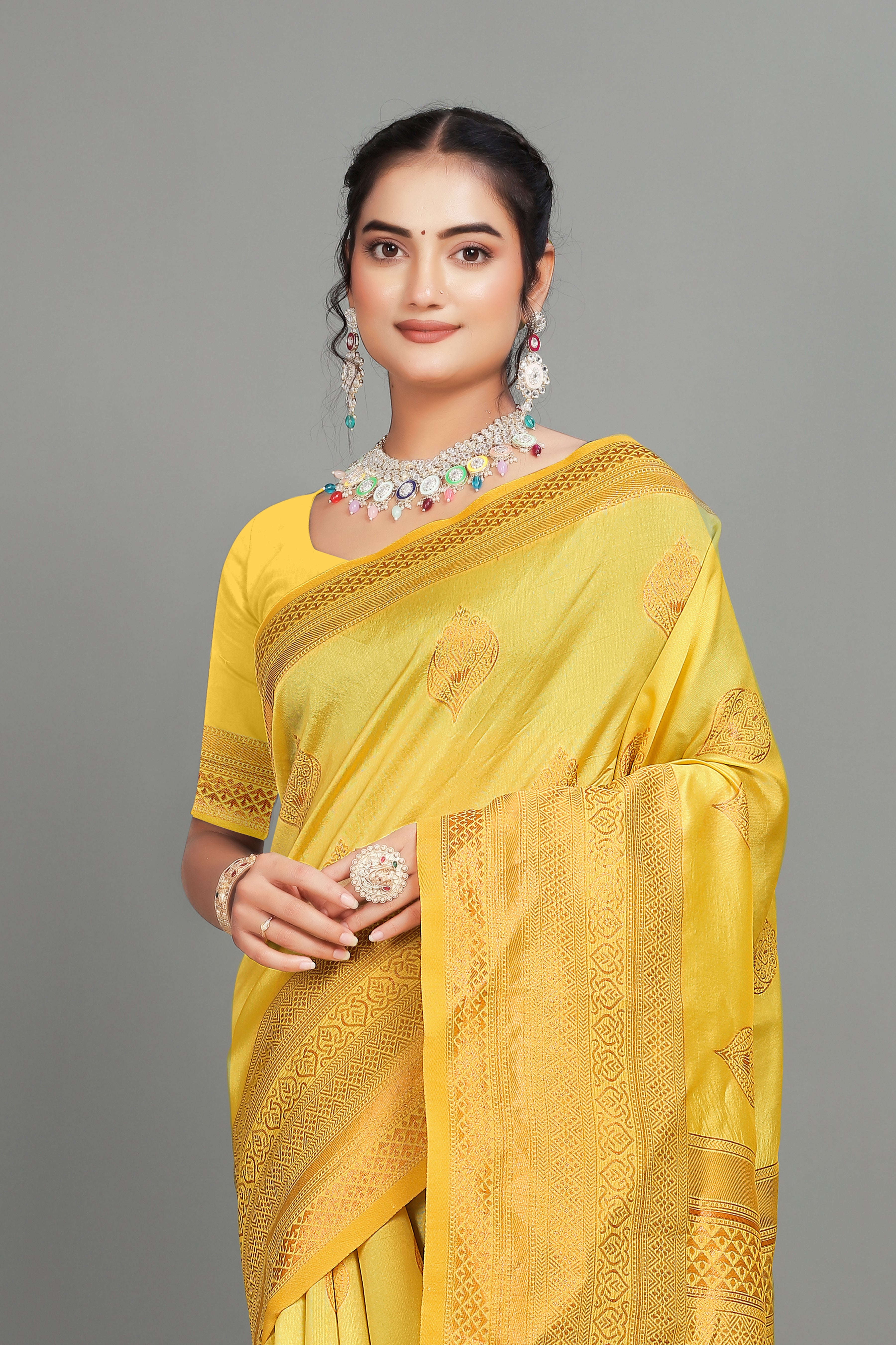 Yellow Woven Silk Blend Saree