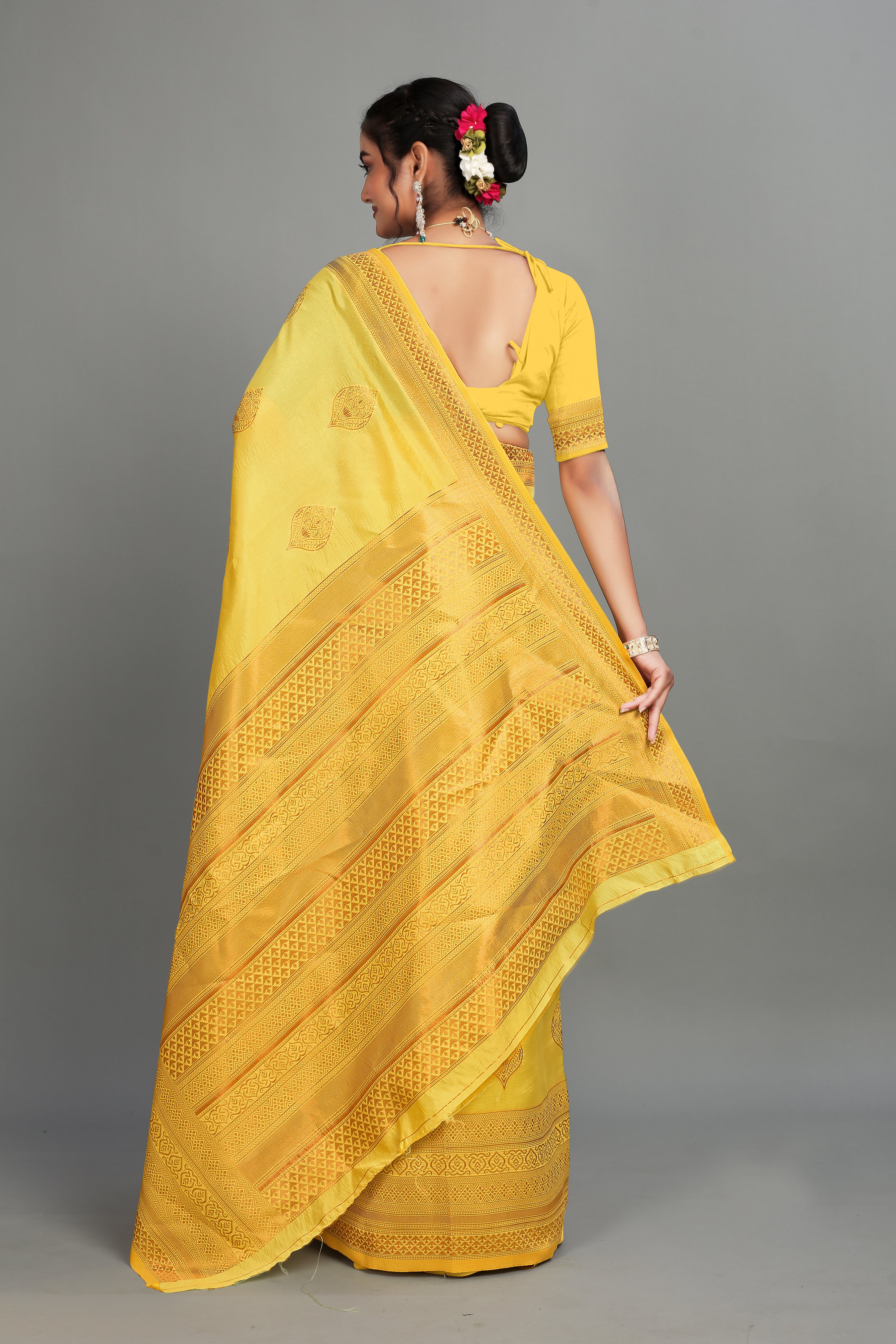 Yellow Woven Silk Blend Saree