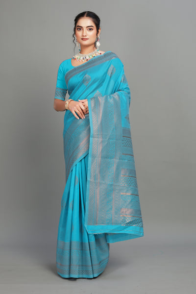 Royal Blue Woven Silk Blend Saree