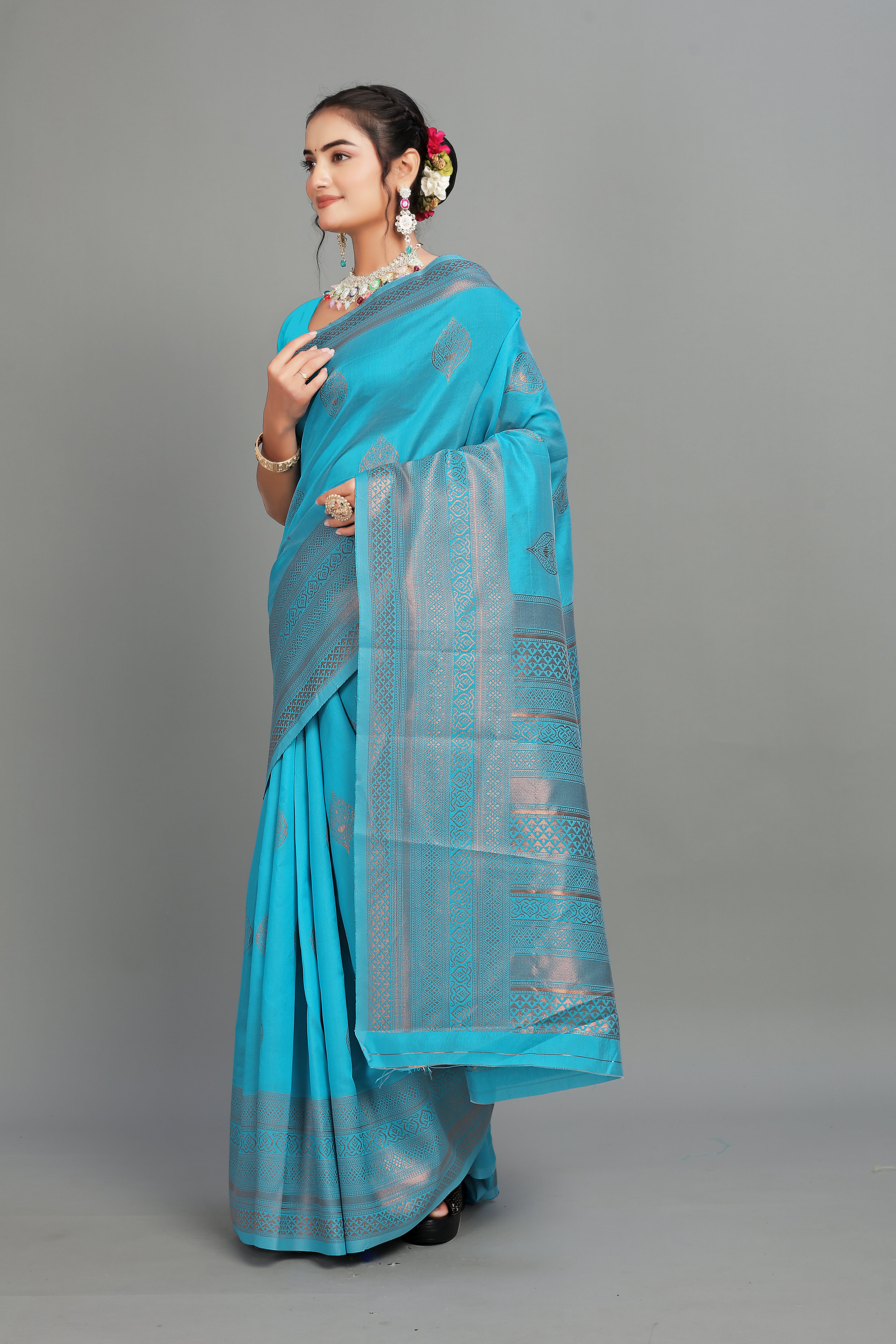 Royal Blue Woven Silk Blend Saree