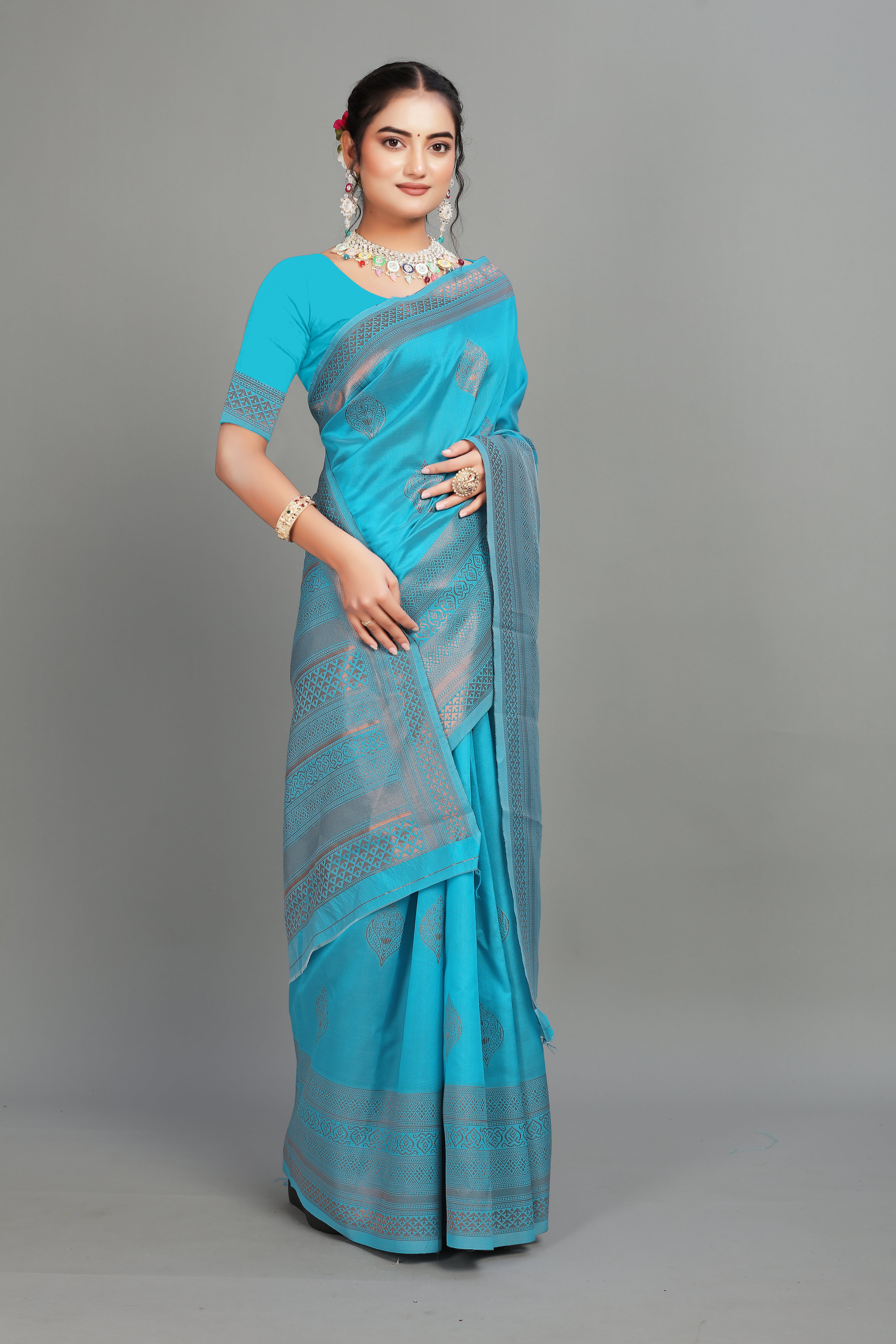 Royal Blue Woven Silk Blend Saree