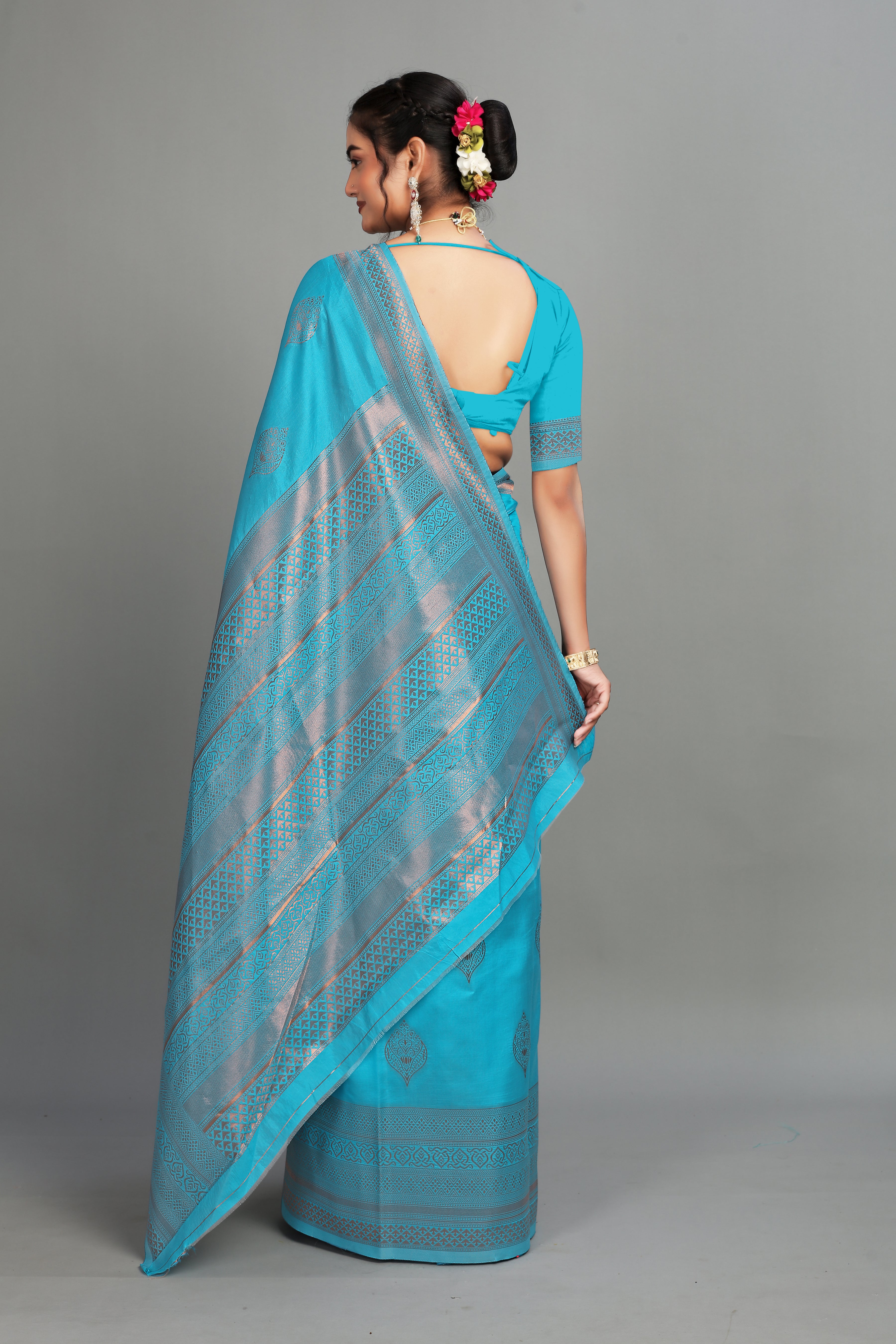 Royal Blue Woven Silk Blend Saree