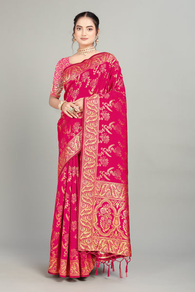 Dark Pink Woven Silk Blend Saree
