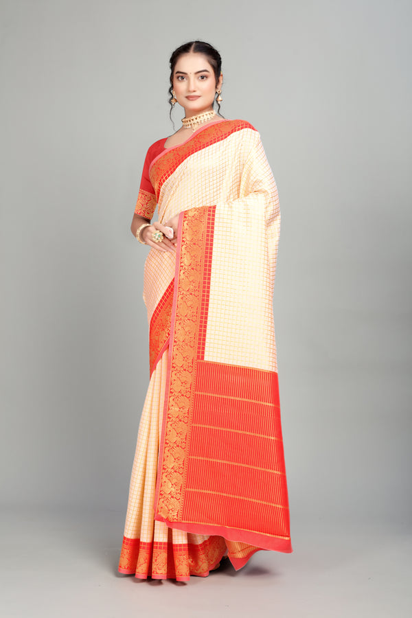 Cream Woven Silk Saree