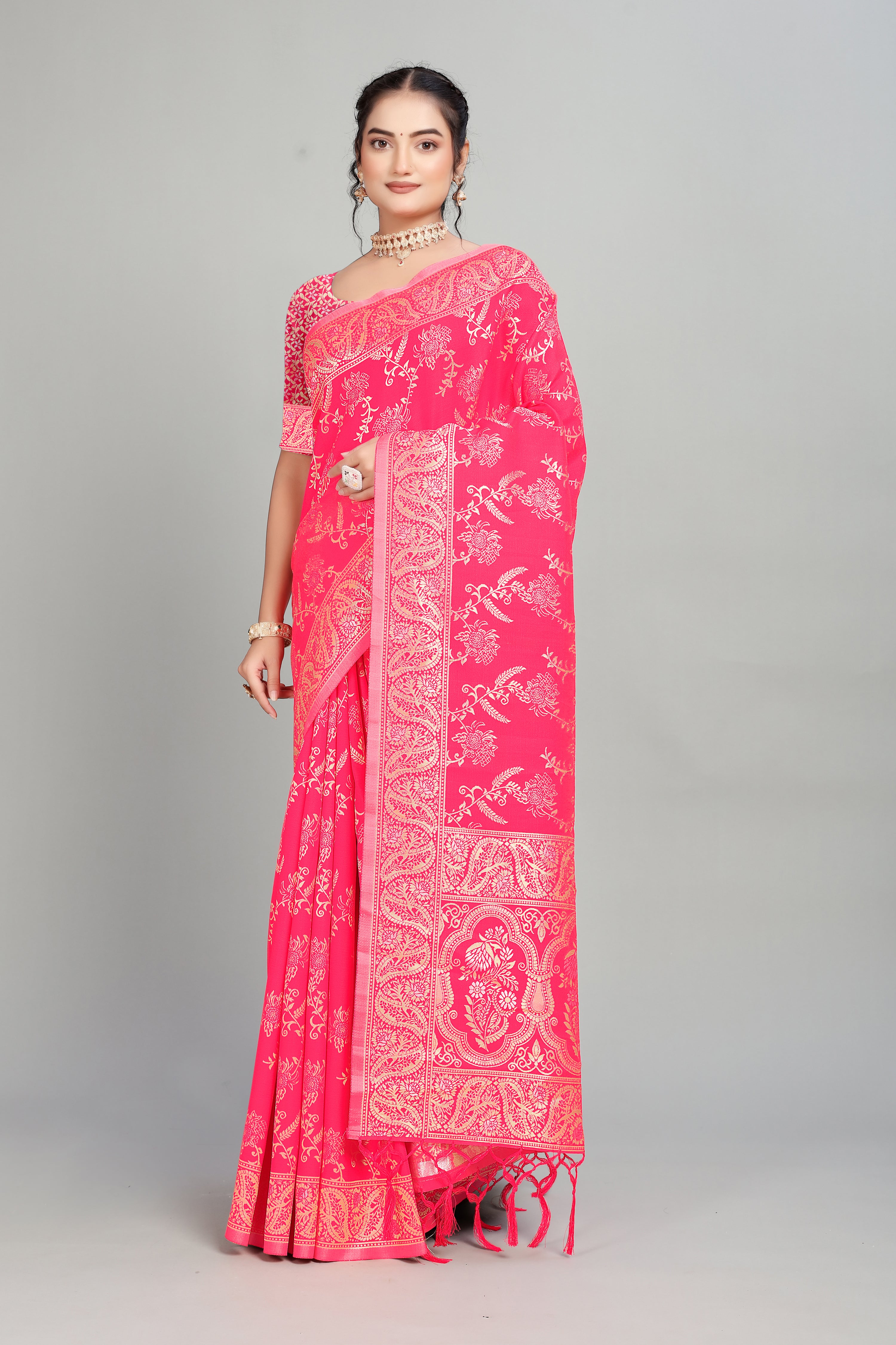 Pink Woven Silk Blend Saree