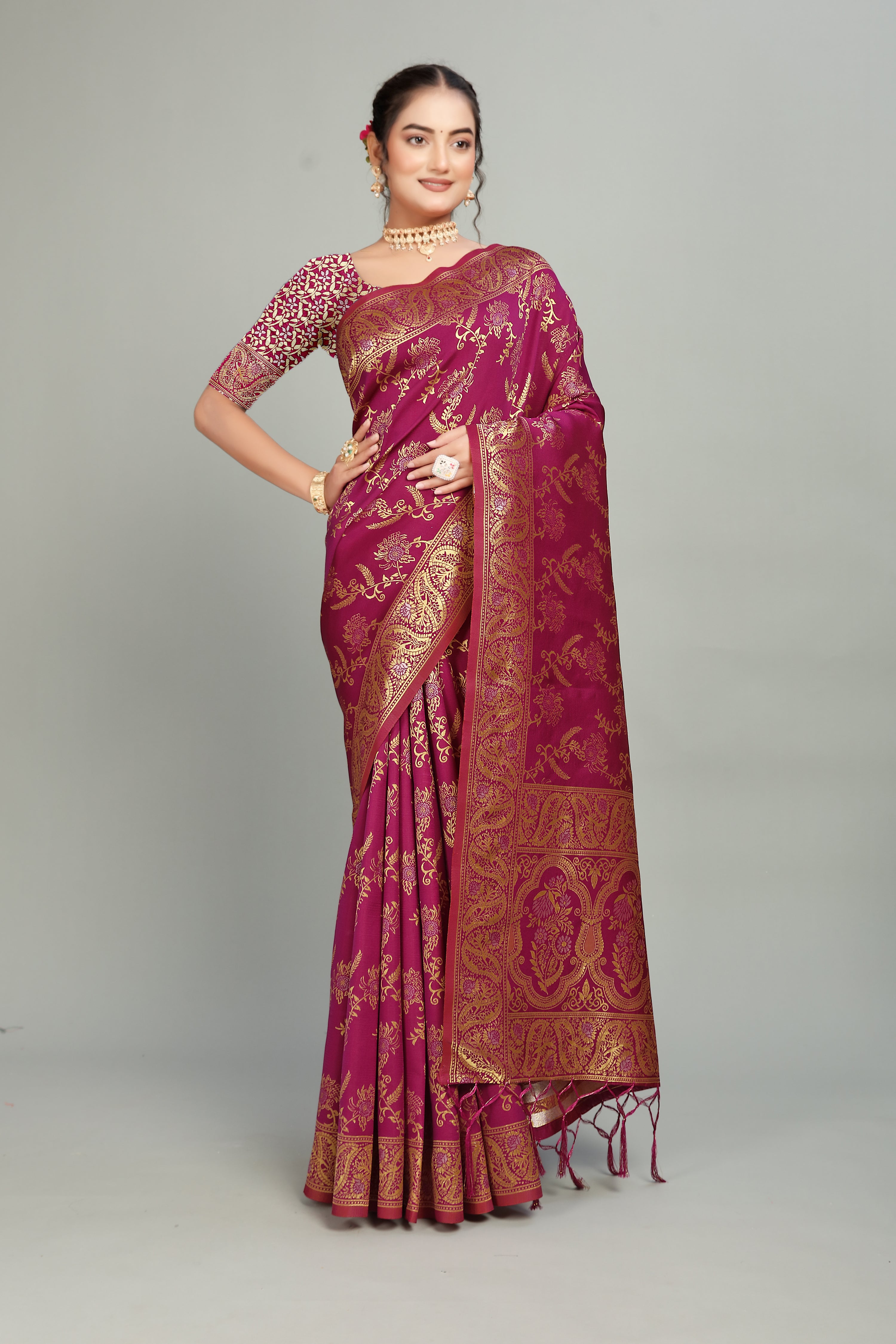 Maroon Woven Silk Blend Saree