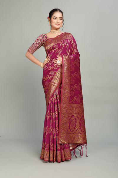 Maroon Woven Silk Blend Saree