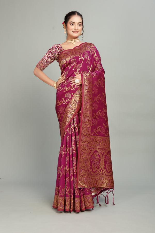 Maroon Woven Silk Blend Saree