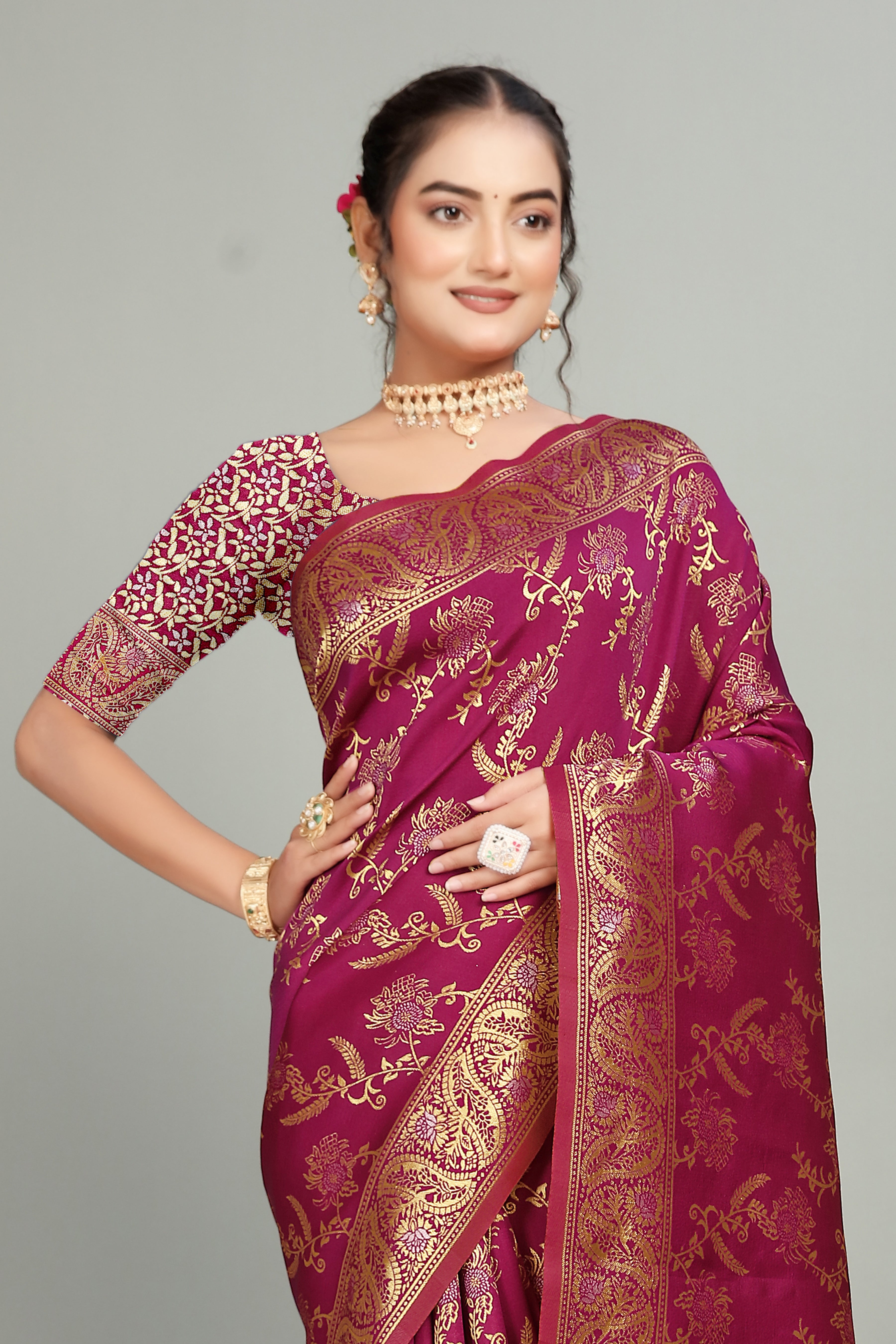 Maroon Woven Silk Blend Saree