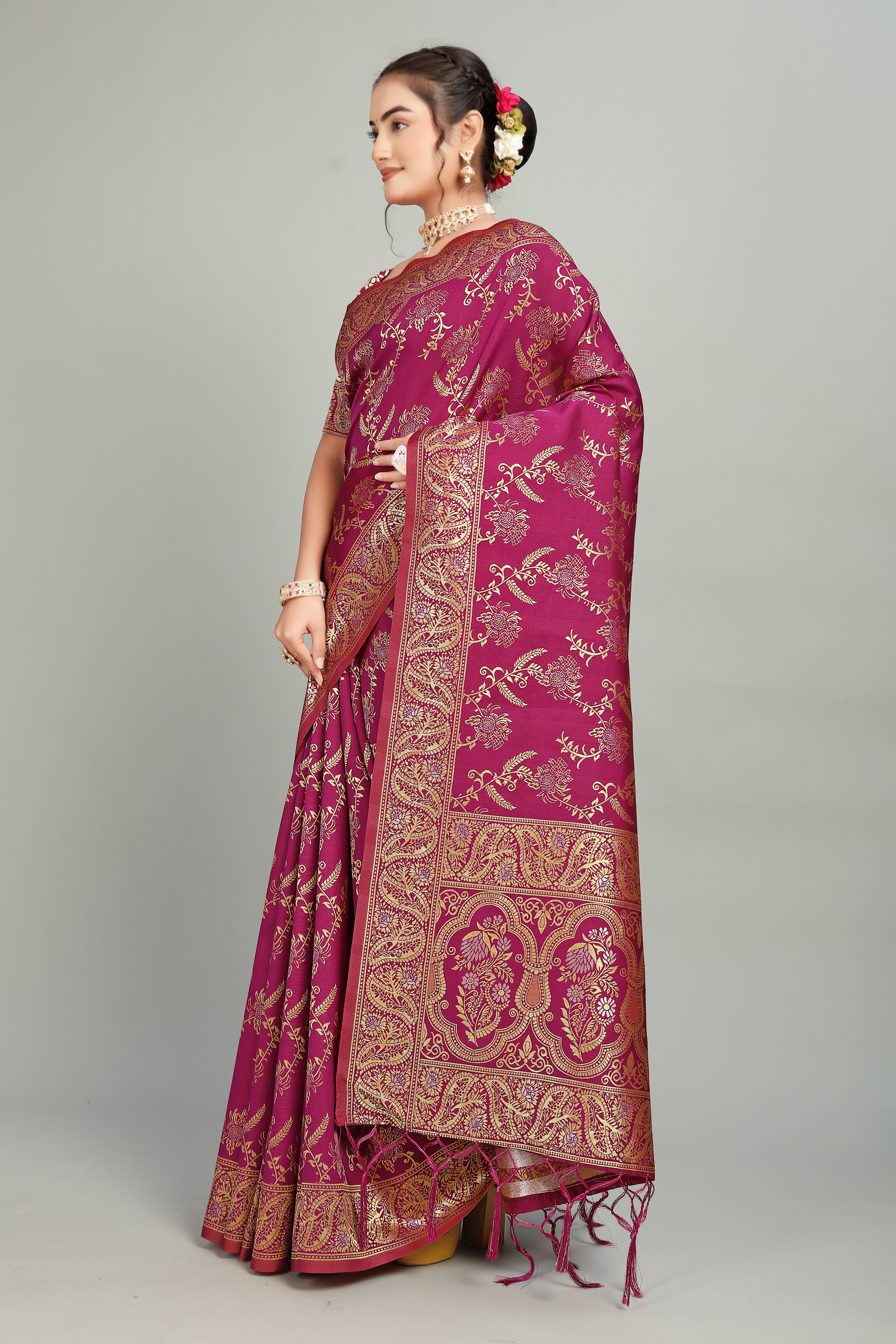Maroon Woven Silk Blend Saree