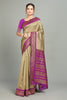 Off White Solid Woven Silk Saree