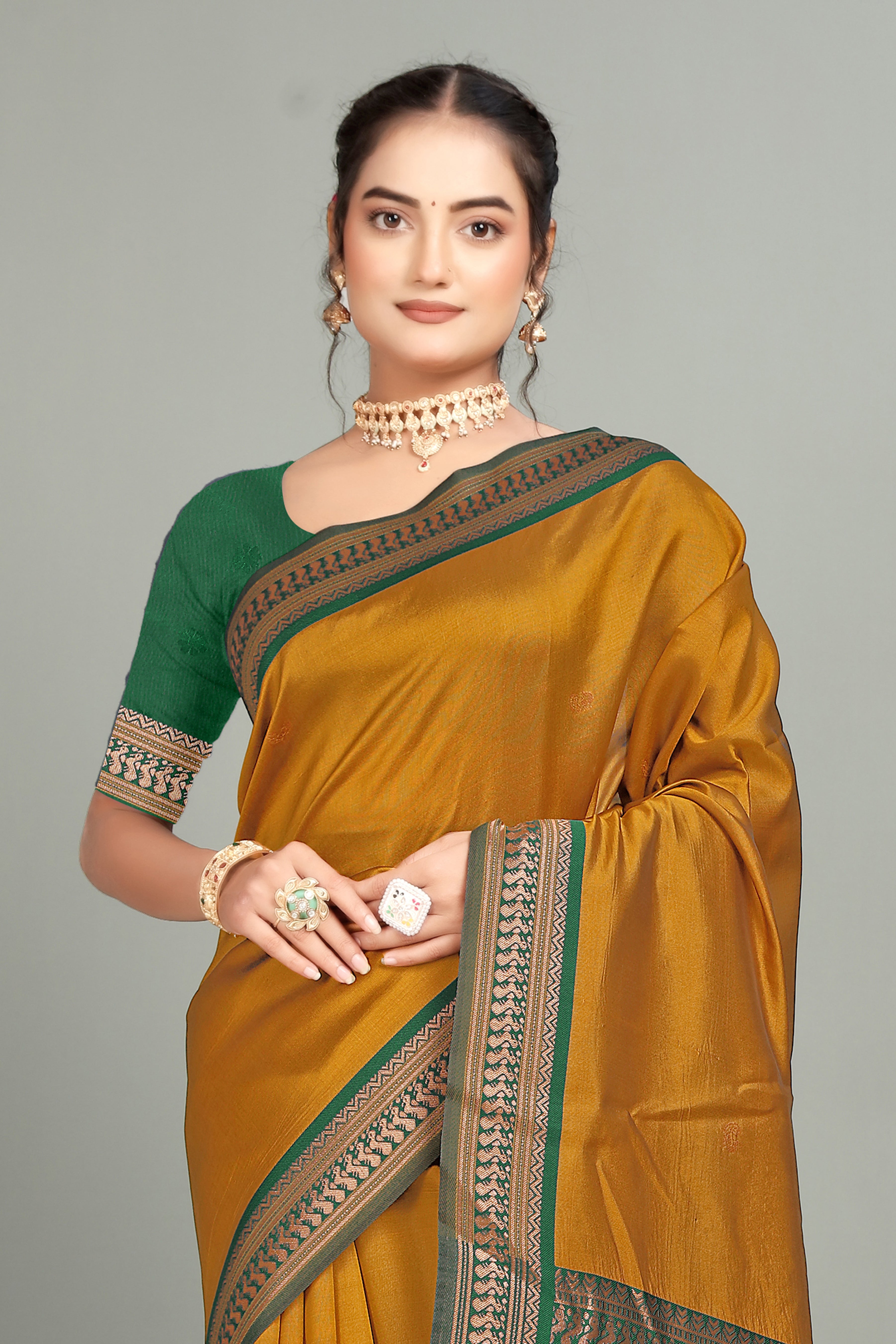 Gold Solid Woven Silk Saree