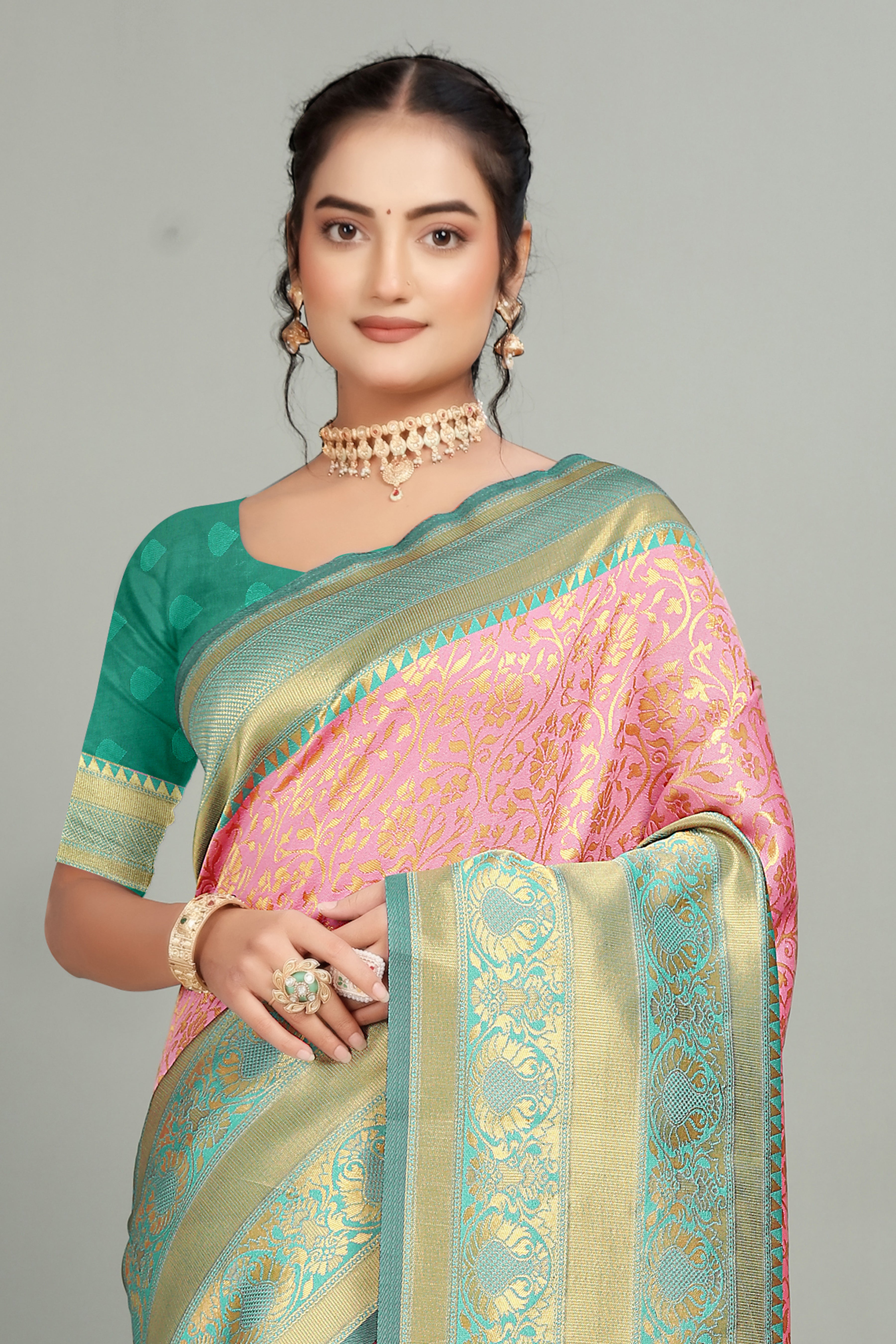 Pastel Pink Woven Banarasi Silk Saree