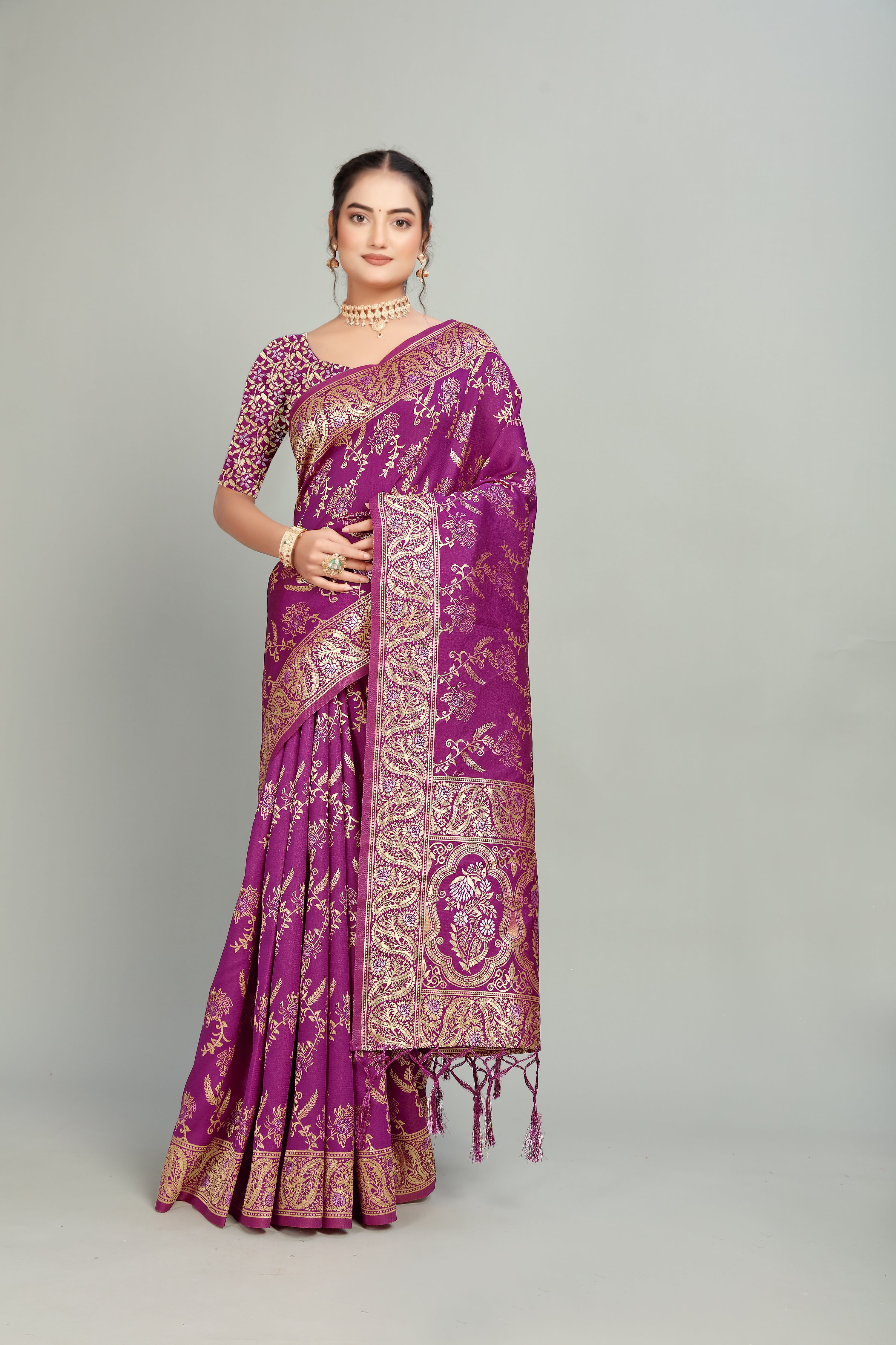 Purple Woven Silk Blend Saree