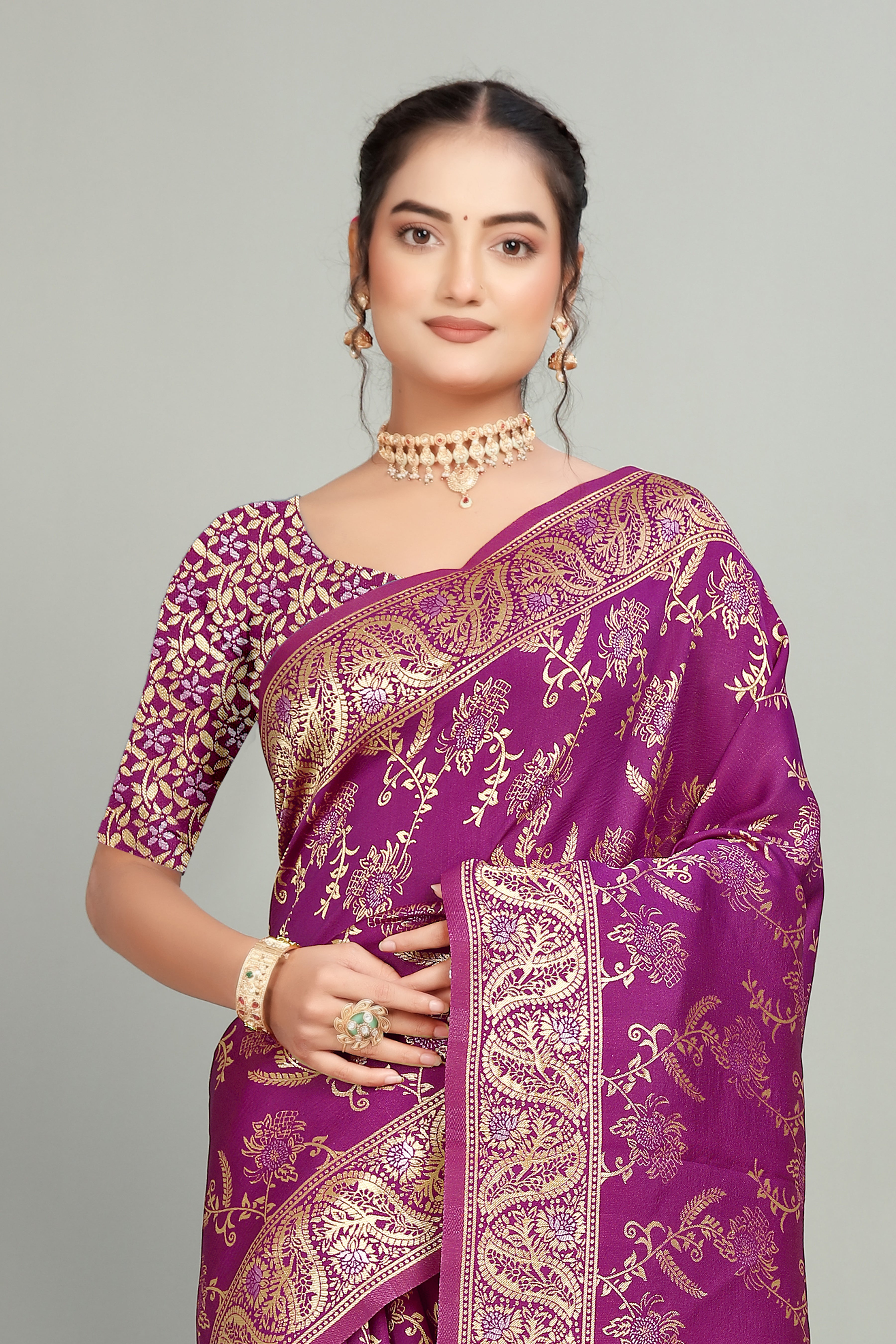 Purple Woven Silk Blend Saree