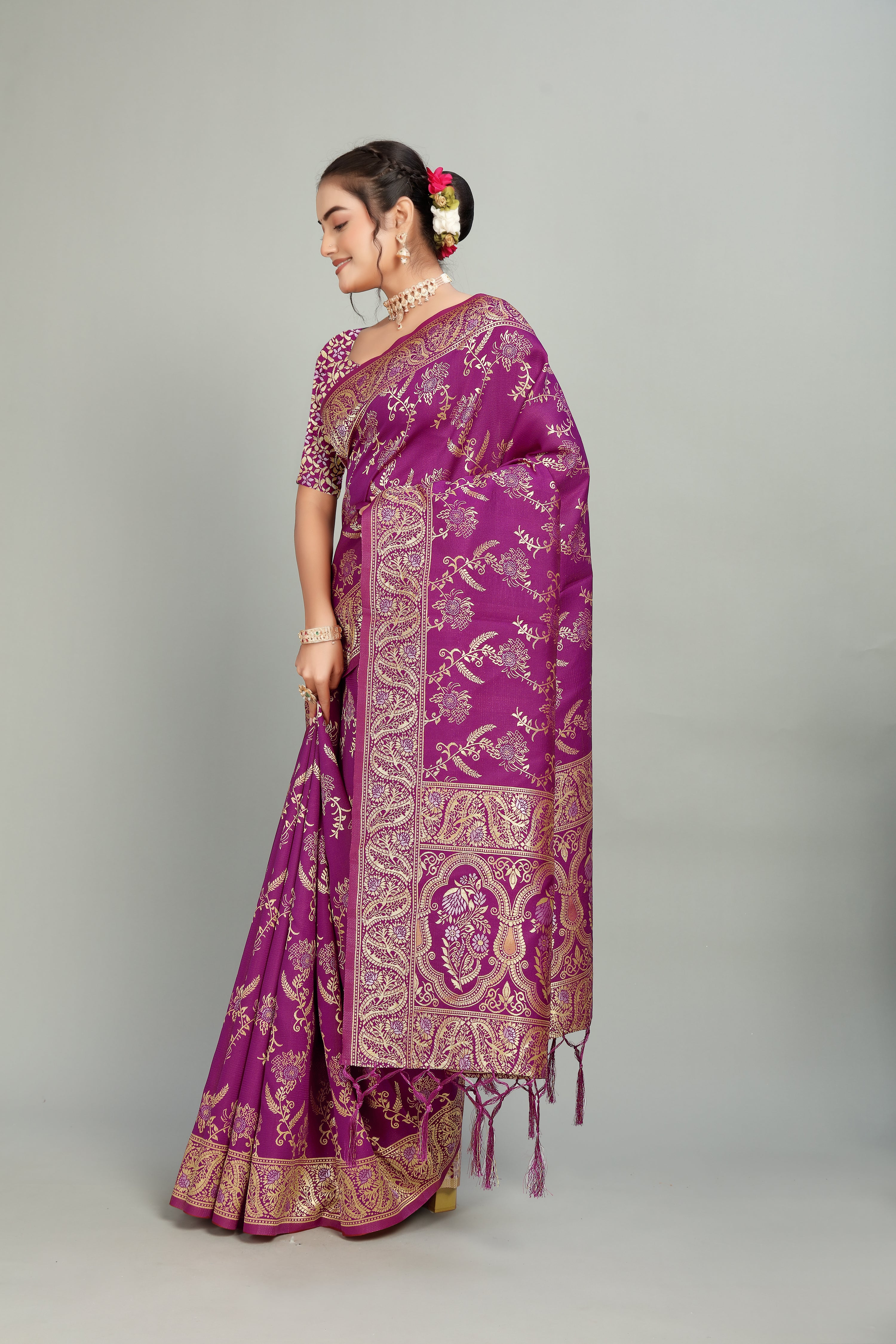 Purple Woven Silk Blend Saree