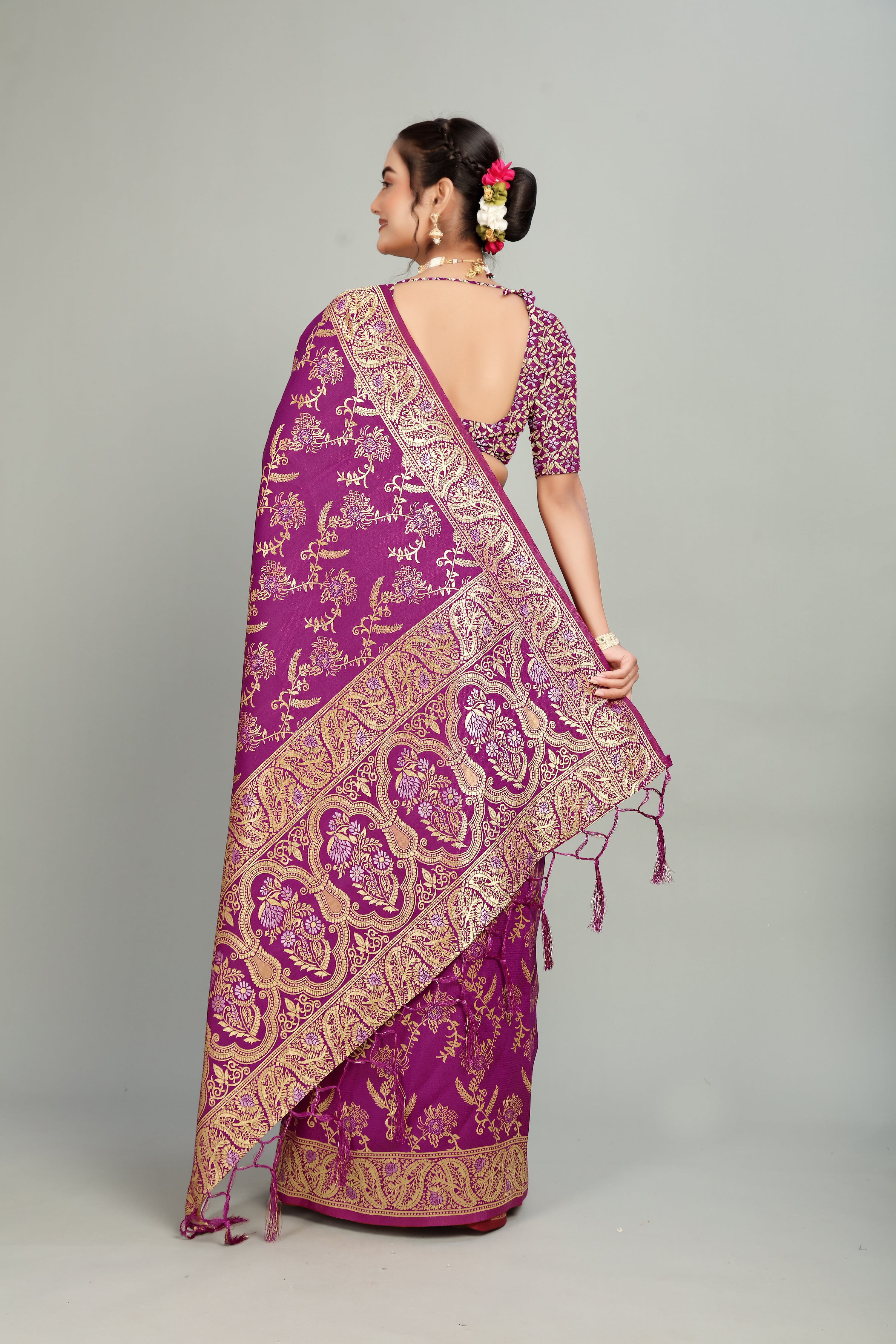 Purple Woven Silk Blend Saree