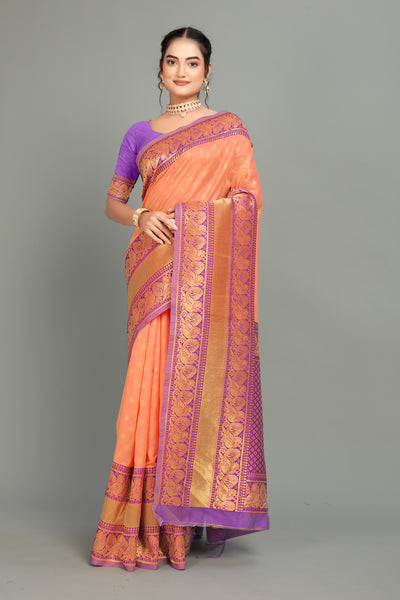 Peach Weaving Banarasi Silk Saree