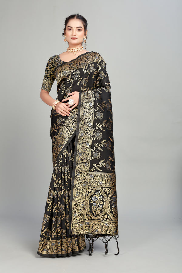 Black Woven Silk Blend Saree