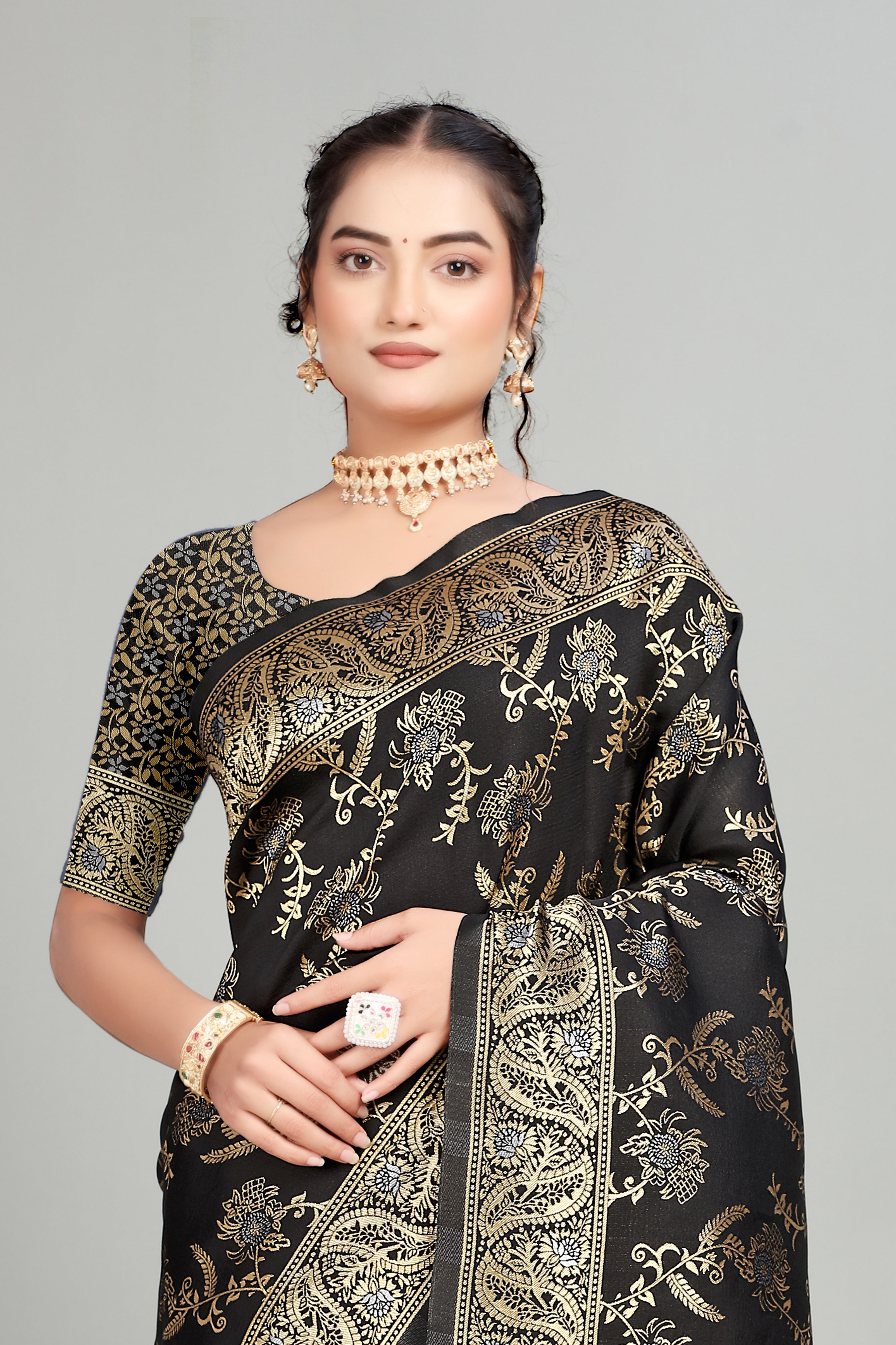 Black Woven Silk Blend Saree