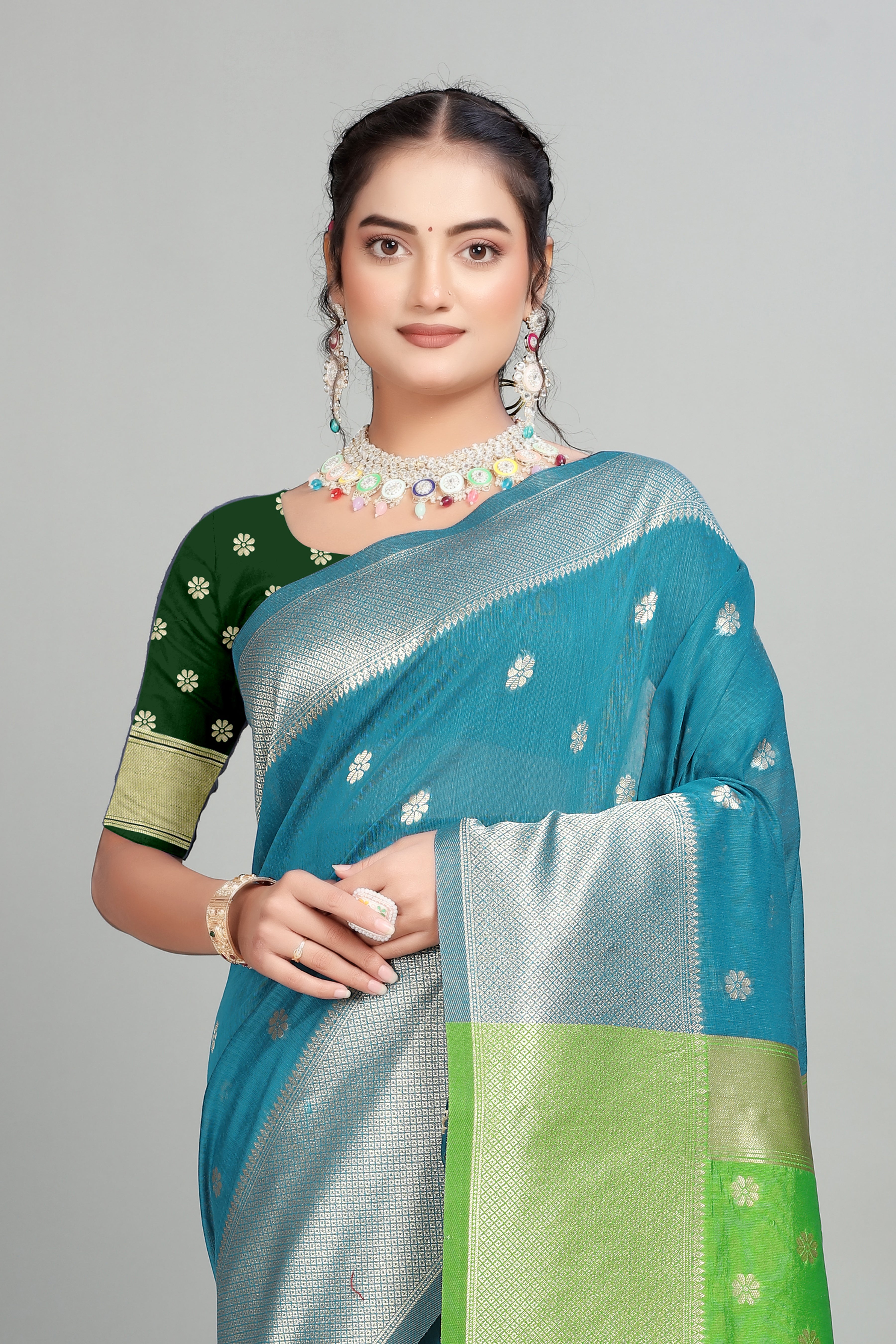 Light Blue Two Toned Weaving Cotton Silk Saree